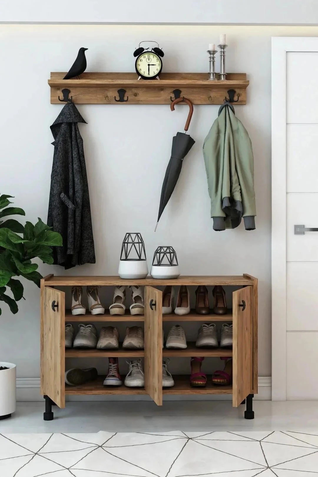 West 3 Kapaklı Ayakkabılık Çok Amaçlı Dolap Portmanto Raflı Vestiyer