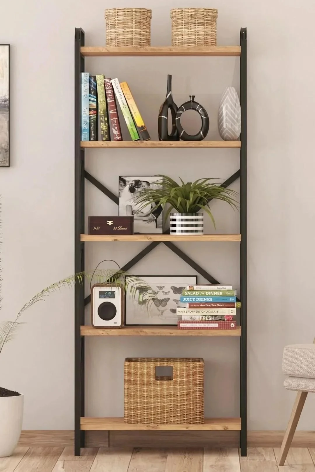 Oval Concept Kitaplık 5 Raflı Çok Amaçlı Dosya Kitap Rafı Ofis Salon Rafı 150 cm