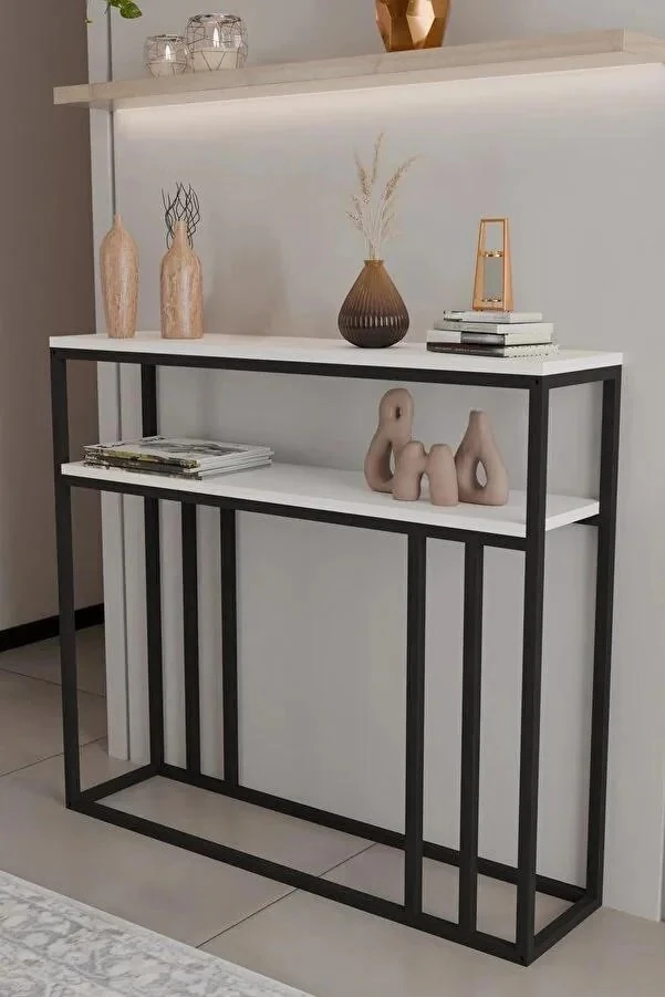 2 Raflı Metal Dresuar Raflı Lüx Dresuar Kitaplık Salon Düzenleyici 2 Raflı - Beyaz