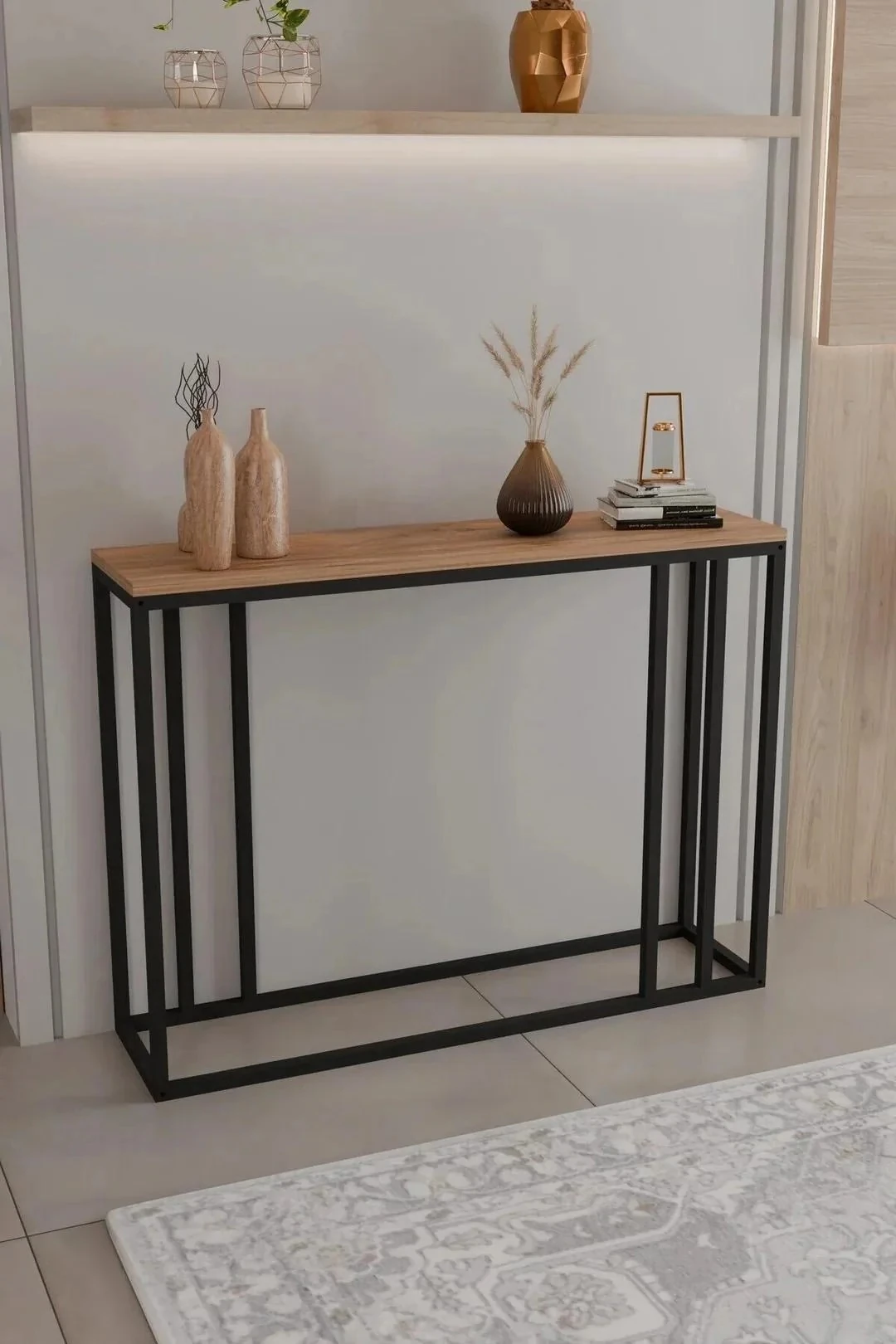 Metal Ayaklı Dresuar Dekoratif Raflı Dresuar Konsol Metal Dresuar 100 Cm