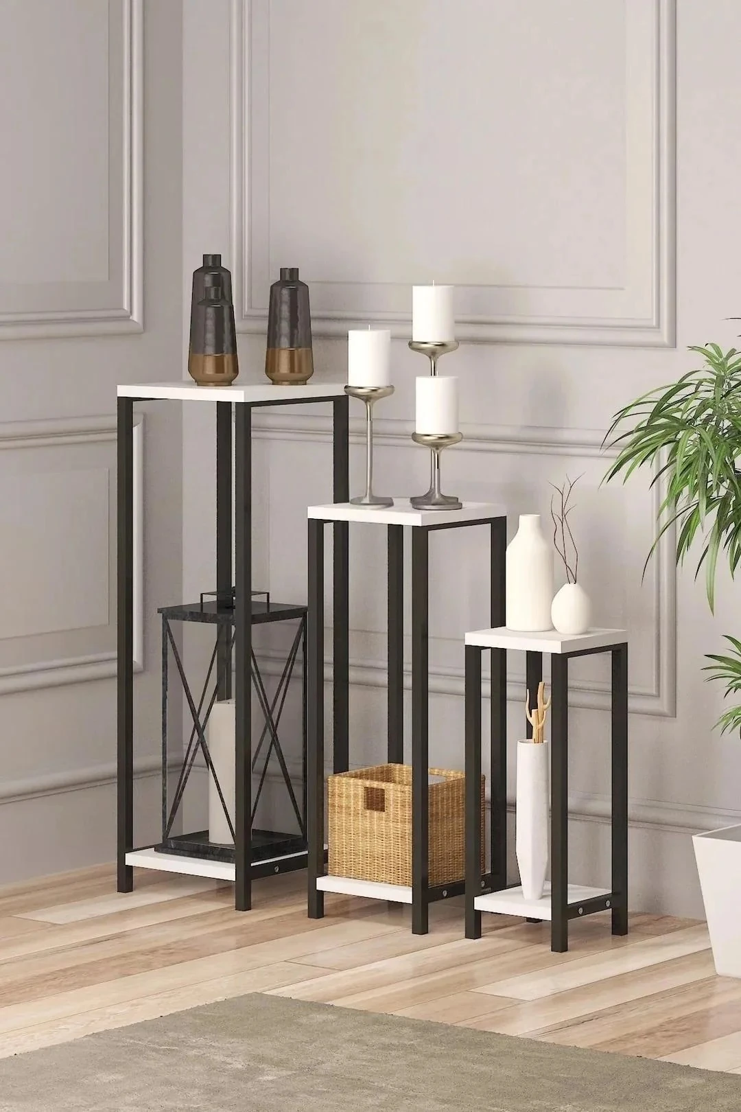 3Lü Set METAL salon ve hol   Dekoratif YAN SEHPA  Balkon MASASI cok amaclı sehpa