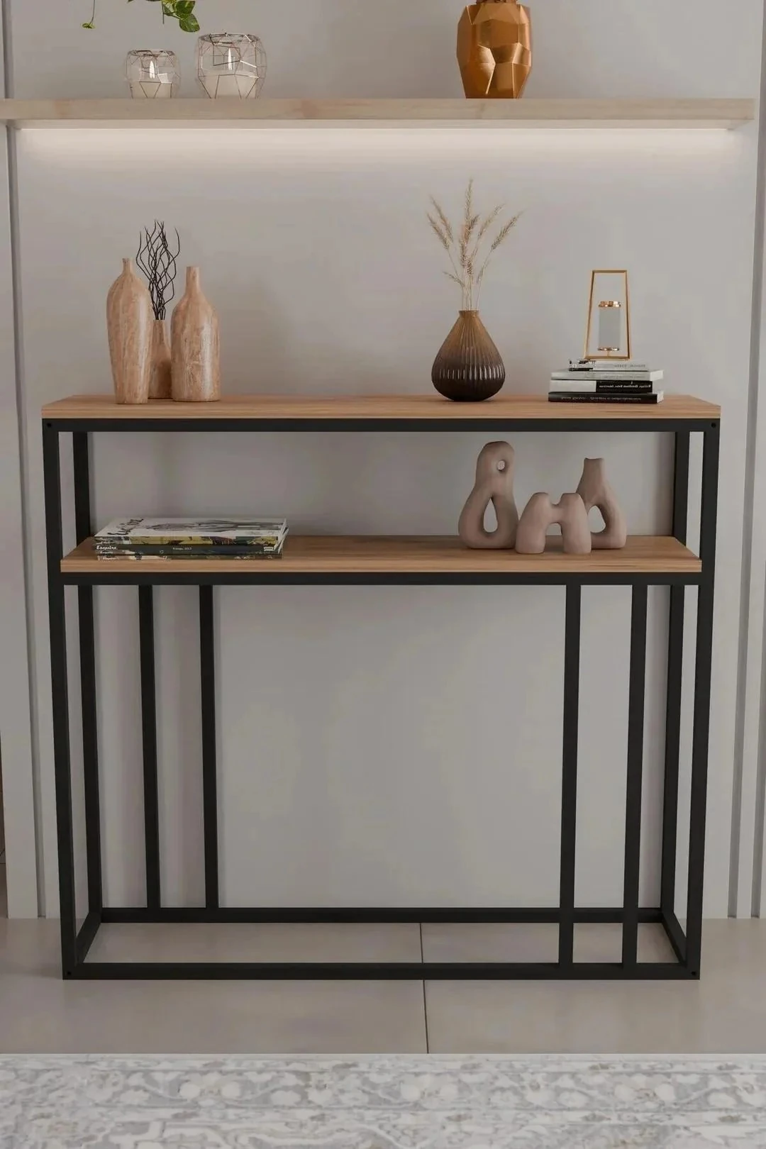 2 Raflı Metal Dresuar Raflı Lüx Dresuar Kitaplık Salon Düzenleyici 2 Raflı