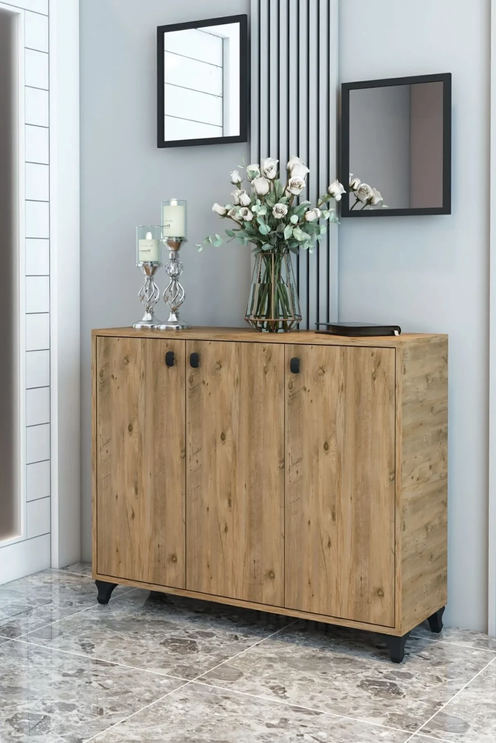 3 Kapaklı Ayakkabılık Çok Amaçlı Dolap Fortmanto Raflı Vestiyer