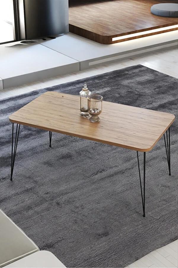 Orta Sehpa Oval Kenar Dekoratif Sehpa Orta Sehpa Metal Tel Ayak Ahşap OrtaSehpa Tel Ayak Dikdörtgen - Çam