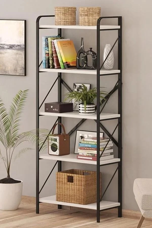 Oval Concept Kitaplık 5 Raflı Çok Amaçlı Dosya Kitap Rafı Ofis Salon Rafı 150 cm - Beyaz