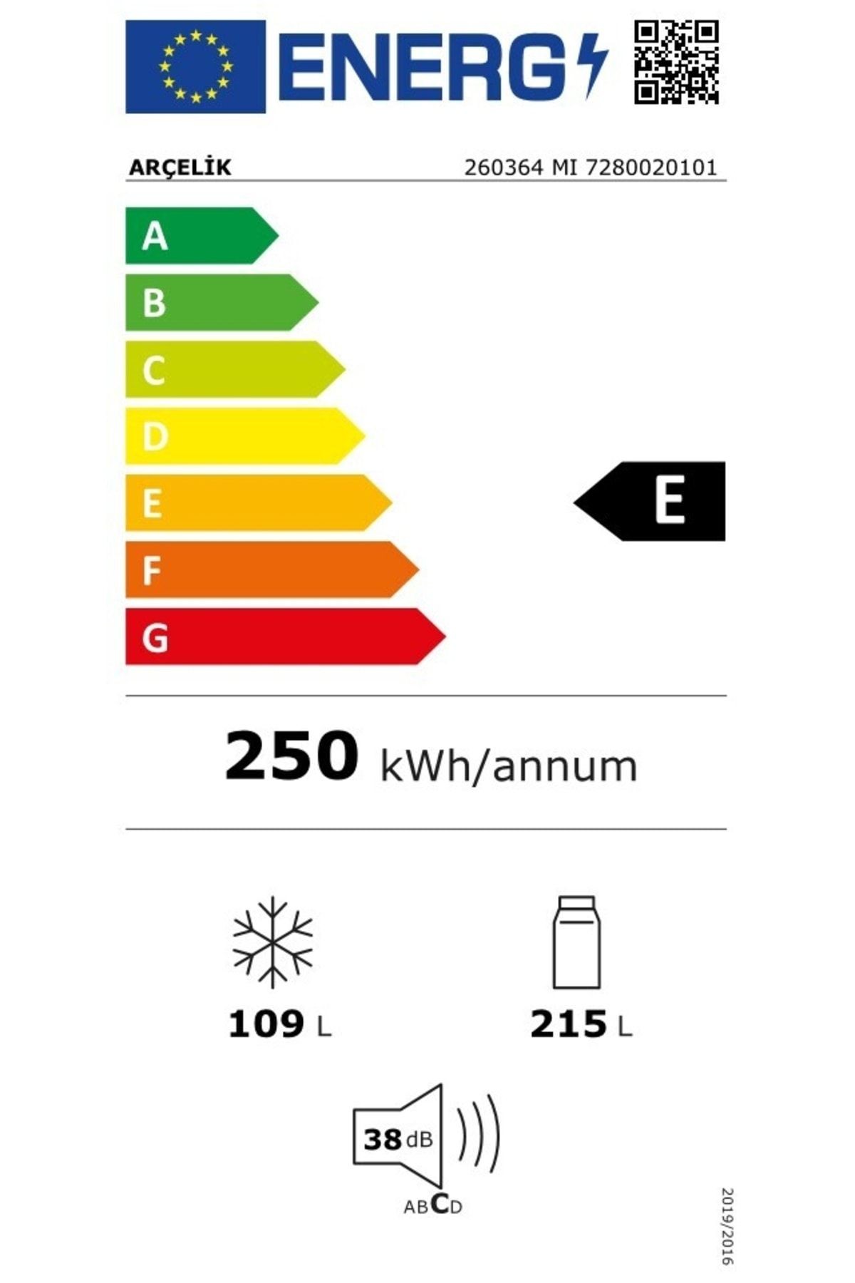 Arçelik 260364 Mı 365 Lt Inox Kombi Tipi No Frost Buzdolabı