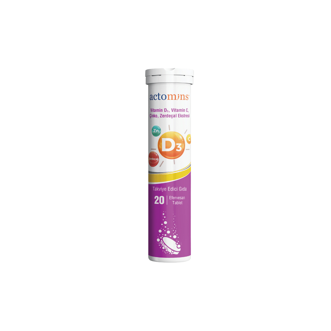 ACTOMINS® Vitamin D3, Vitamin C, Çinko, Zerdeçal Ekstresi 20 Tablet