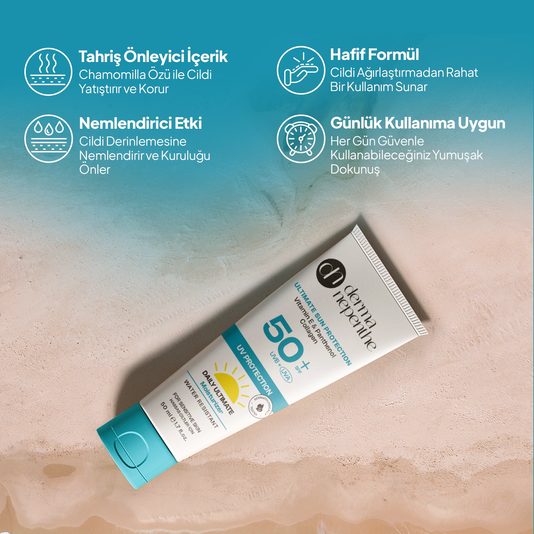 50+ SPF Yüksek Koruyucu Güneş Kremi 50 Ml - Tahriş Önleyici, Nemlendirici - Hassas Ciltler İçin