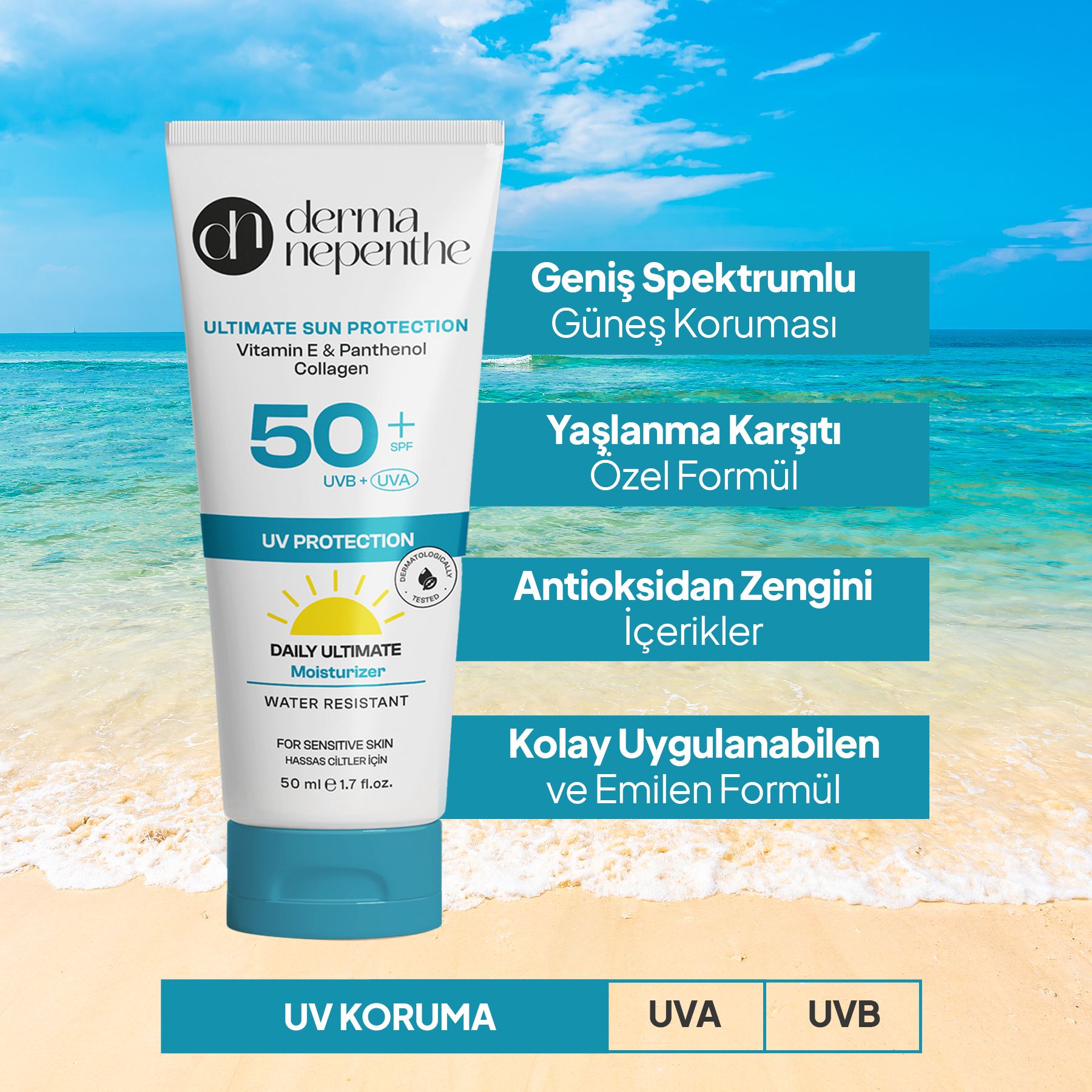 50+ SPF Yüksek Koruyucu Güneş Kremi 50 Ml - Tahriş Önleyici, Nemlendirici - Hassas Ciltler İçin