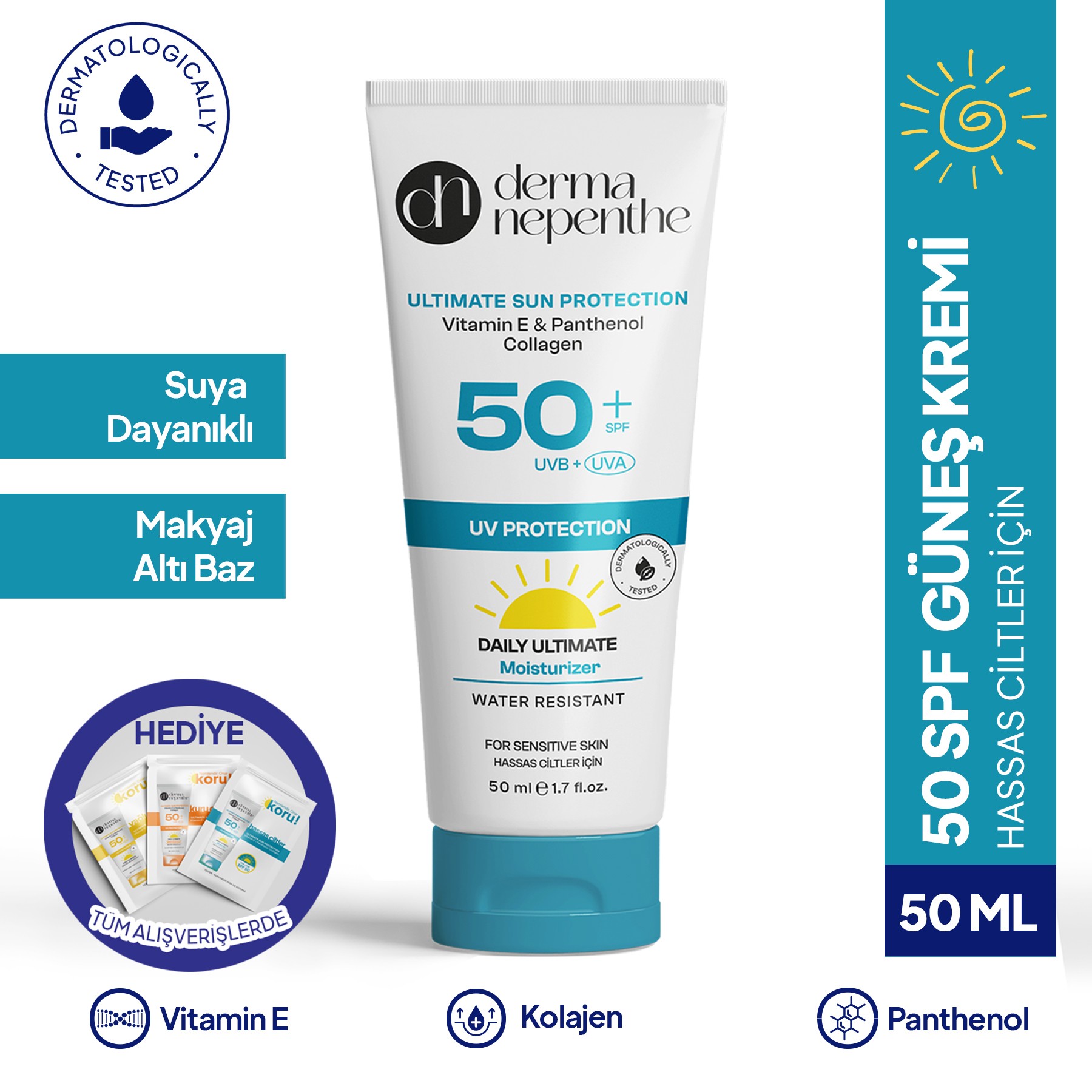 50+ SPF Yüksek Koruyucu Güneş Kremi 50 Ml - Tahriş Önleyici, Nemlendirici - Hassas Ciltler İçin image