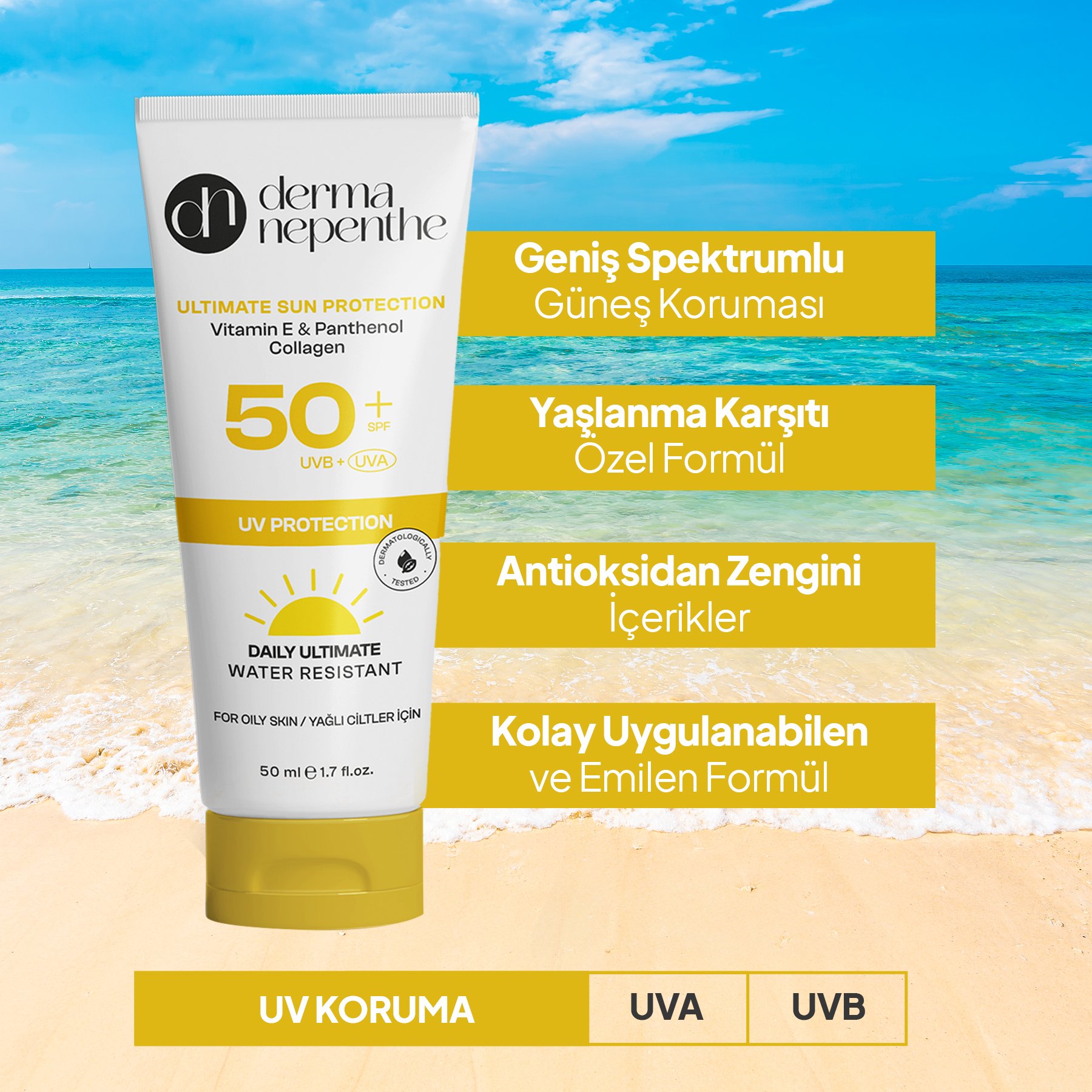 50+ SPF Yüksek Koruyucu Güneş Kremi 50 Ml - Sebum Dengeleyici, Matlaştırıcı - Yağlı Ciltler İçin 