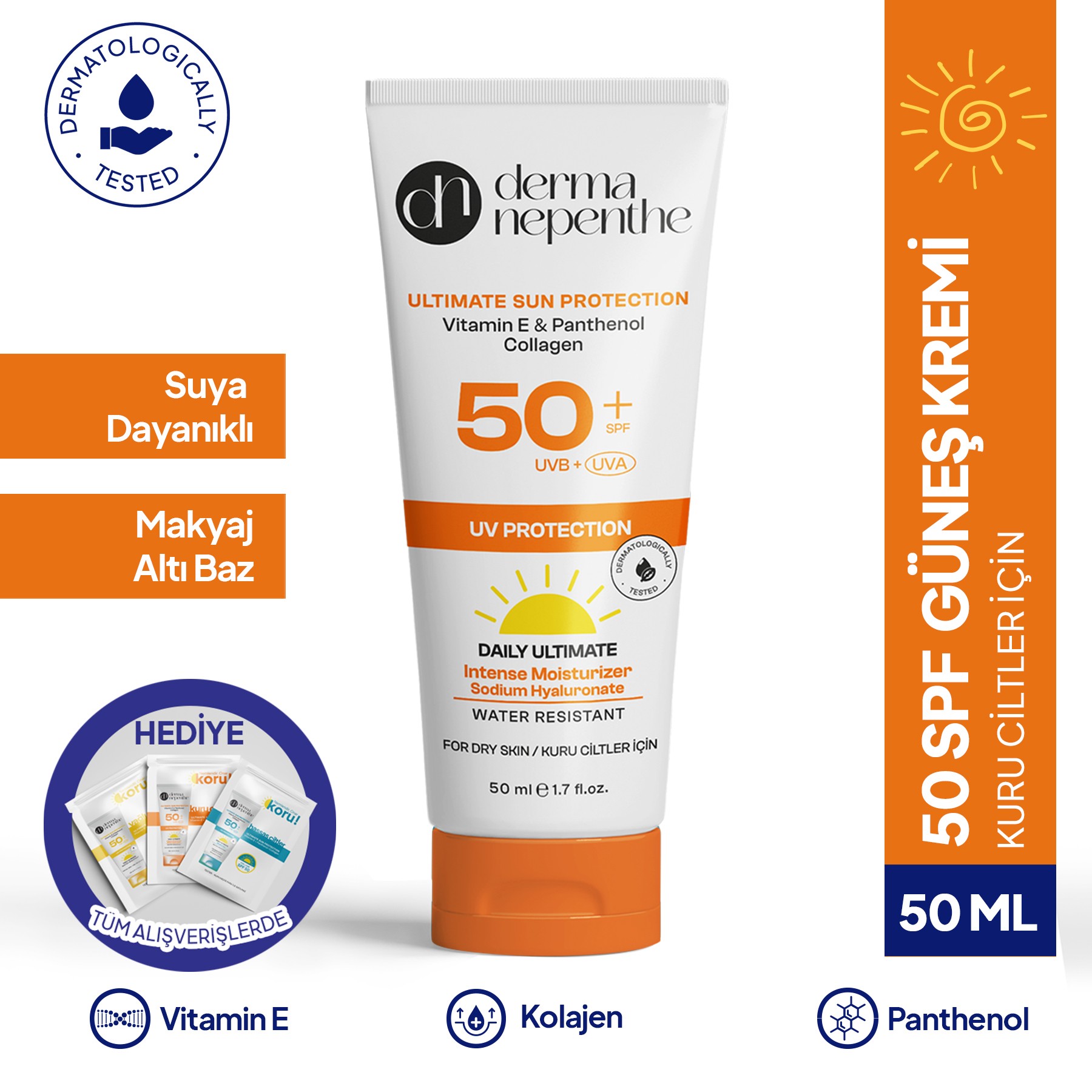 50+ SPF Yüksek Koruyucu Güneş Kremi 50 Ml - Yoğun Nemlendirici, Hyaluronic Acid - Kuru Ciltler İçin main variant image