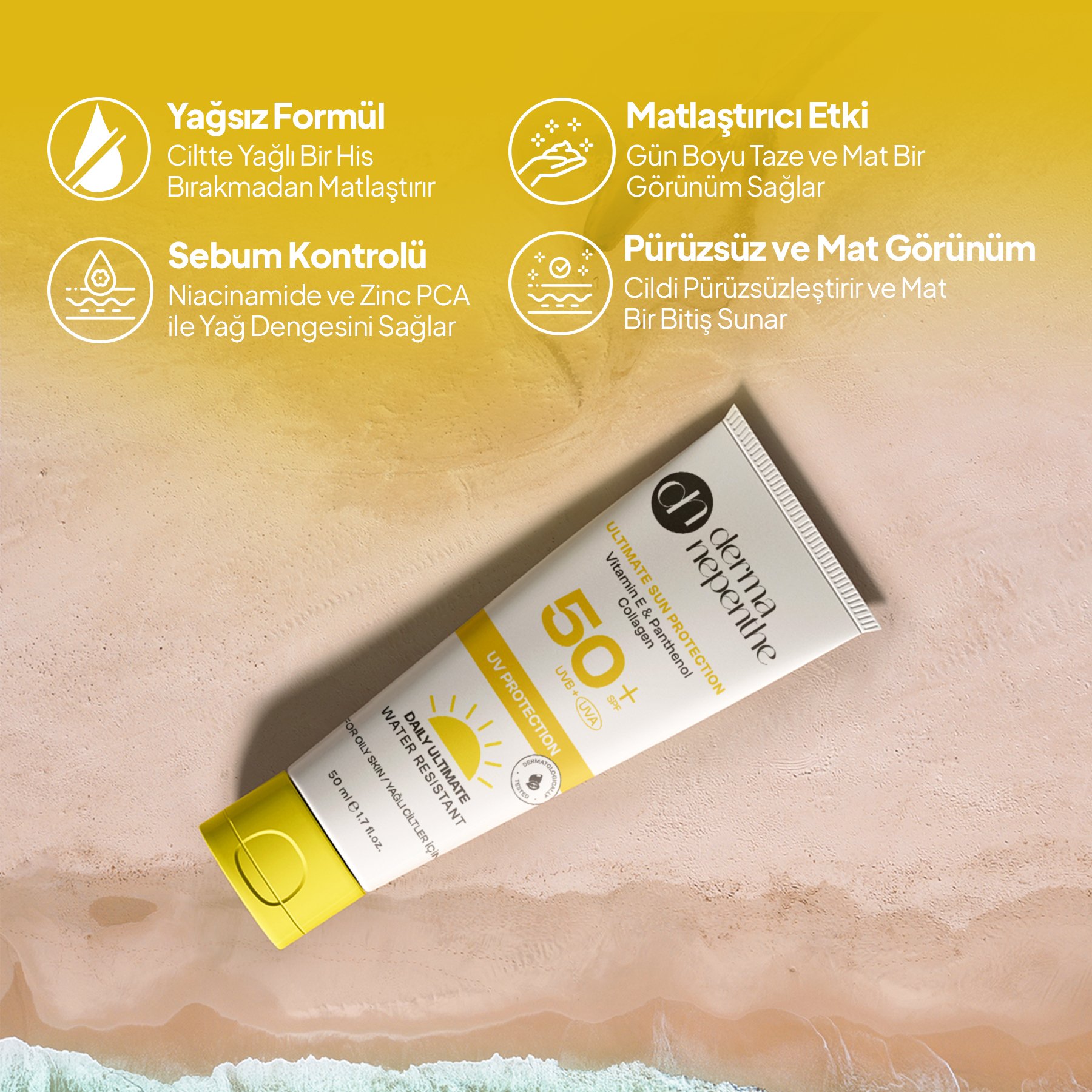 50+ SPF Yüksek Koruyucu Güneş Kremi 50 Ml - Sebum Dengeleyici, Matlaştırıcı - Yağlı Ciltler İçin 