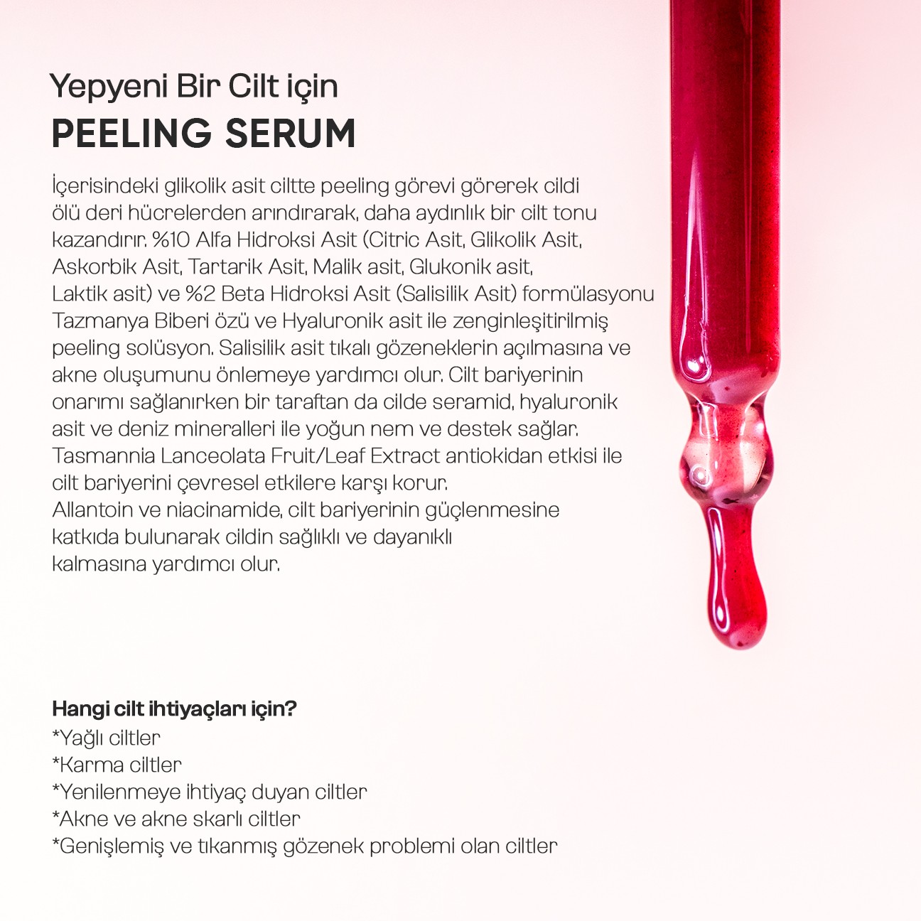 AHA & BHA Cilt Bakım Serumu 30 Ml - Canlandırıcı ve Cilt Tonu Eşitleyici Kırmızı Peeling 