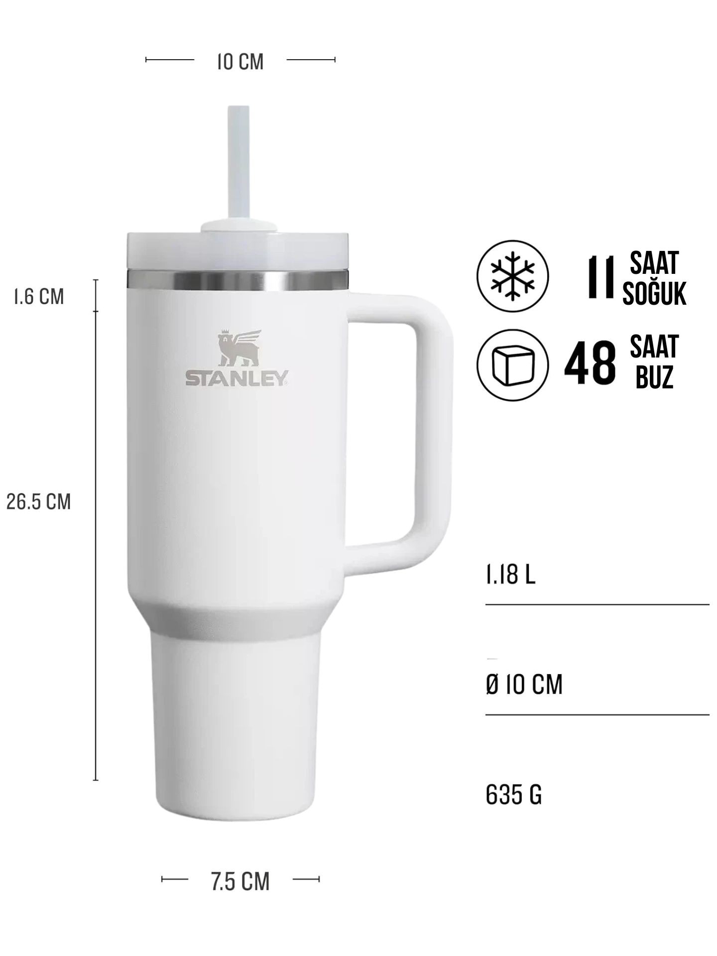 Stanley Quencher Frost Beyaz 1.18 lt Pipetli Termos Bardak