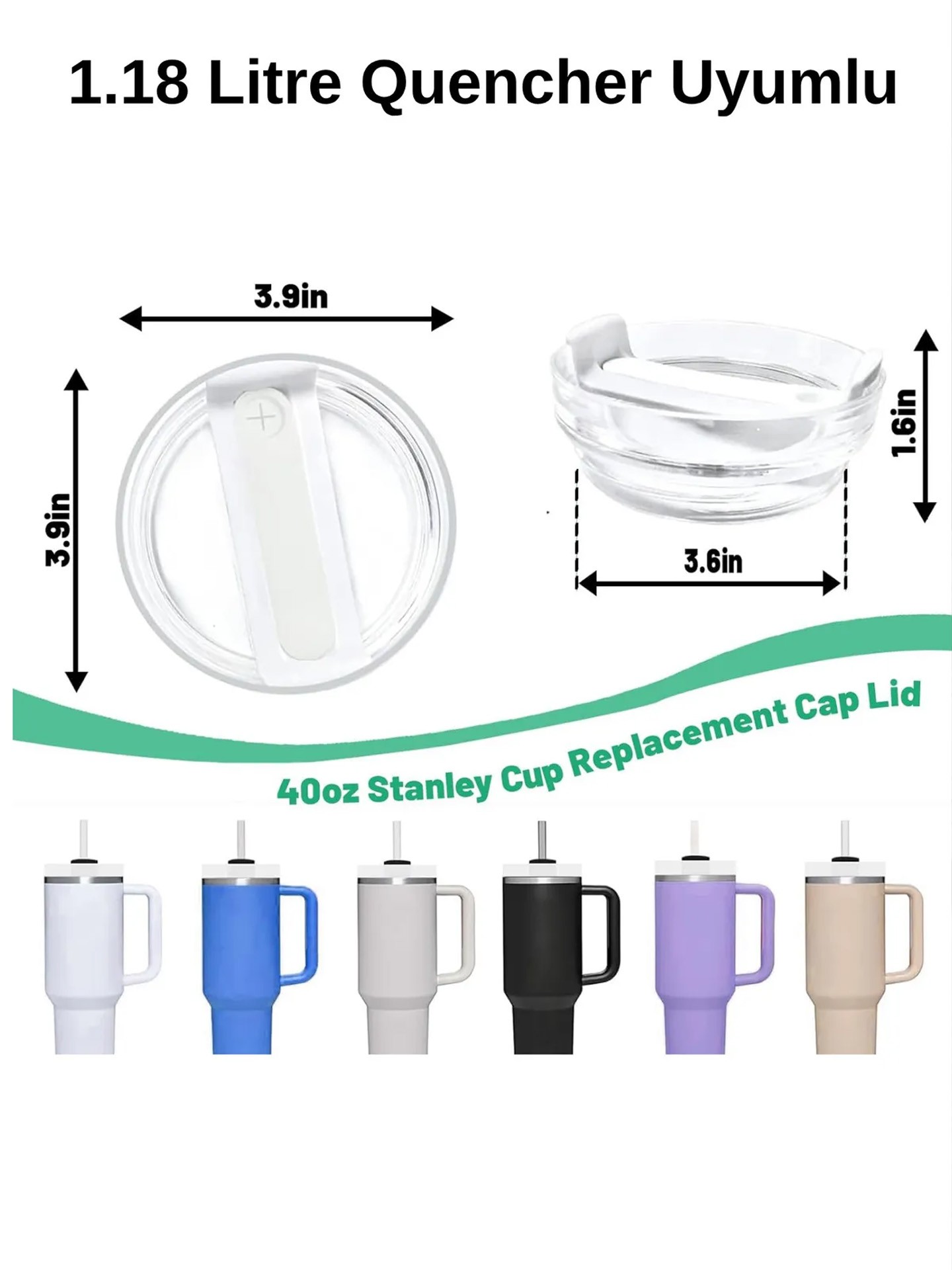  Quencher 40 Oz 1.18 LT Uyumlu Pipetli Termos Kapak - Kapak + Sızdırmaz Set + Pipet