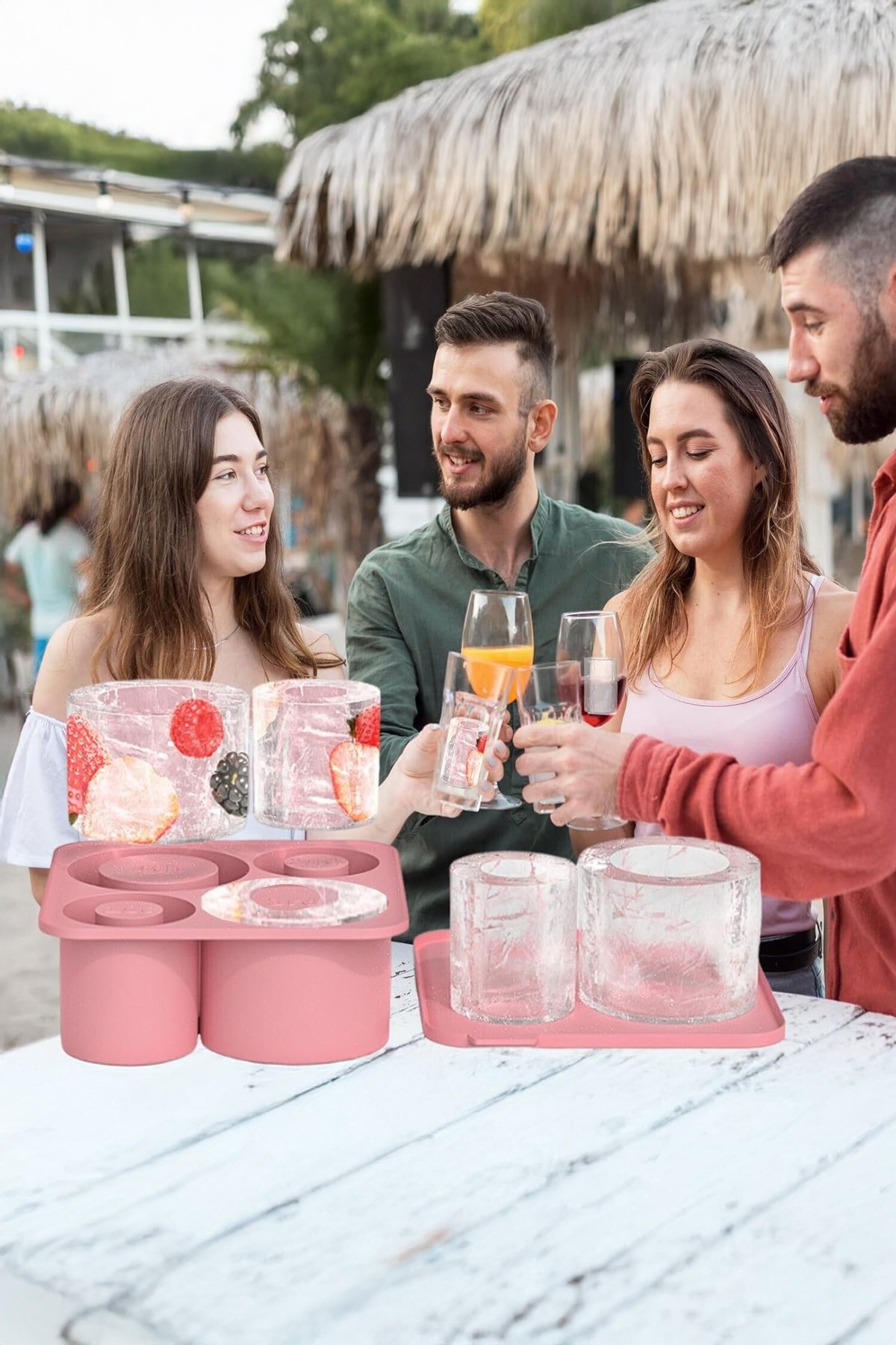 Quencher ve İceflow Uyumlu 20-30-40 Oz Aksesuar 4 Bölmeli Kapaklı Silikon Buz Kalıbı