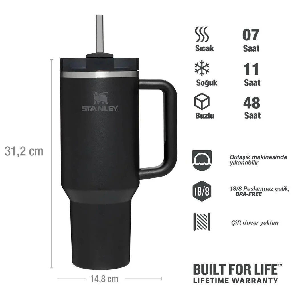 Stanley Quencher Siyah 1.18 lt Pipetli Termos Bardak