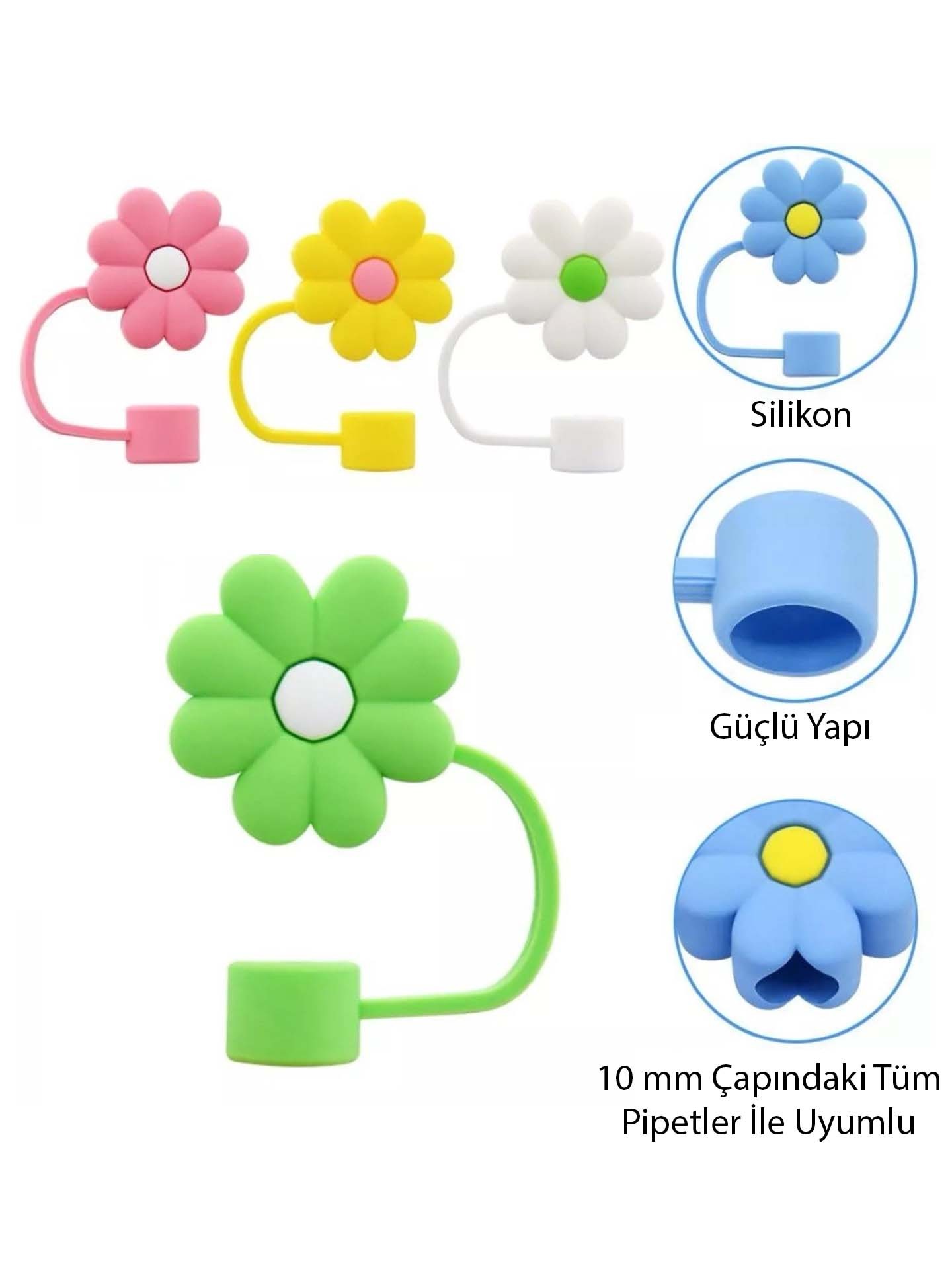 Stanley & Quencher Uyumlu Çiçekli Termos ve Bardak Pipetleri 10 mm 2 Adet