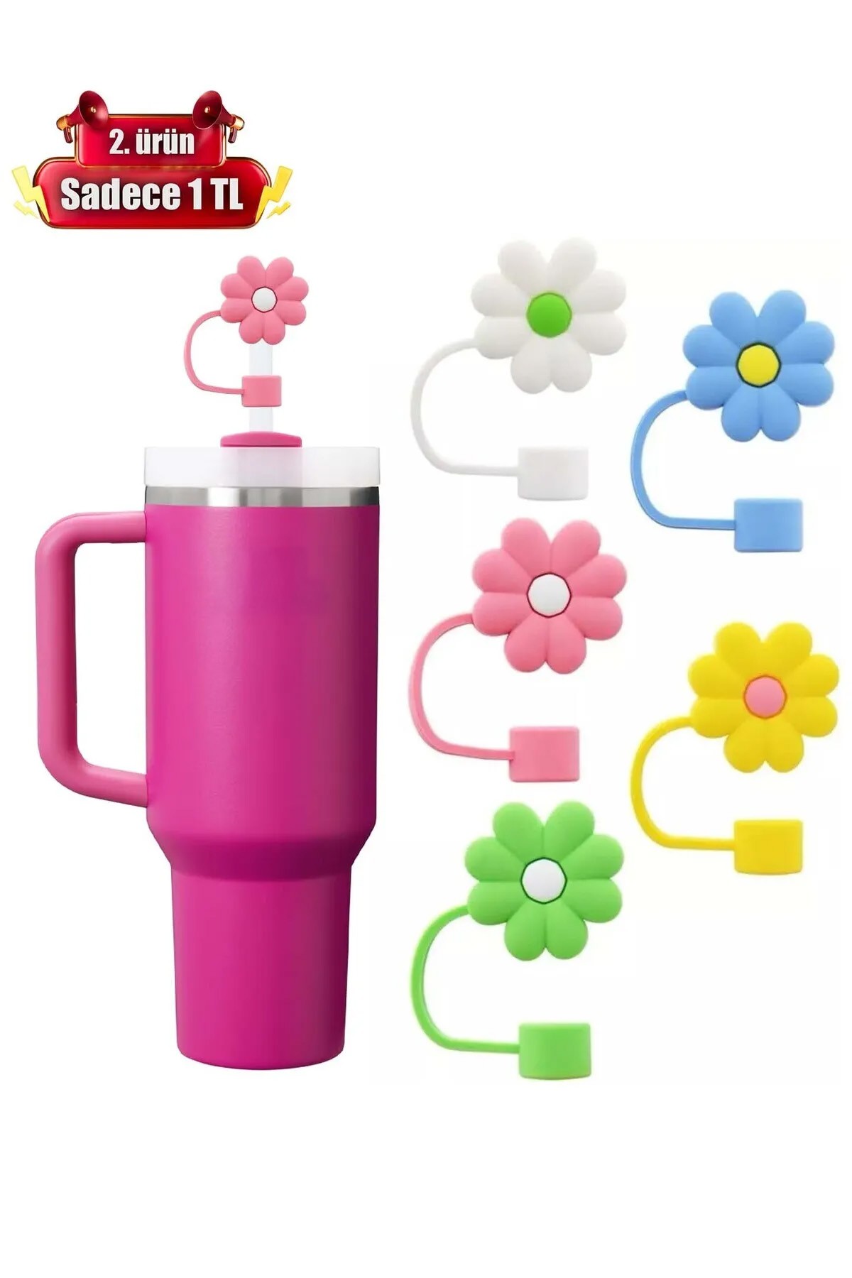 Stanley & Quencher Uyumlu Çiçekli Termos ve Bardak Pipetleri 10 mm 2 Adet