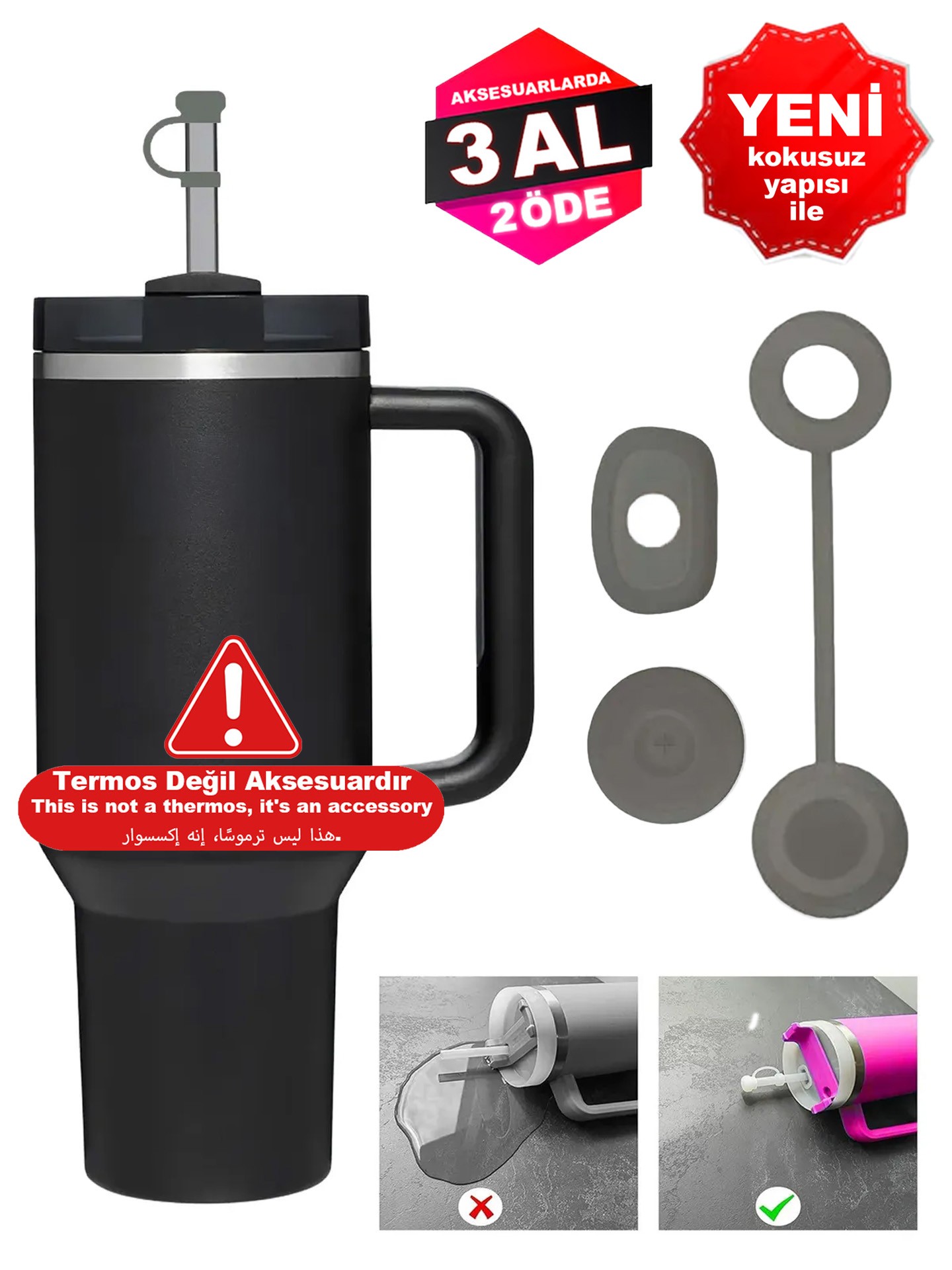 Quencher Dökülmeye Önleyici Sızdırmaz 3'lü Set