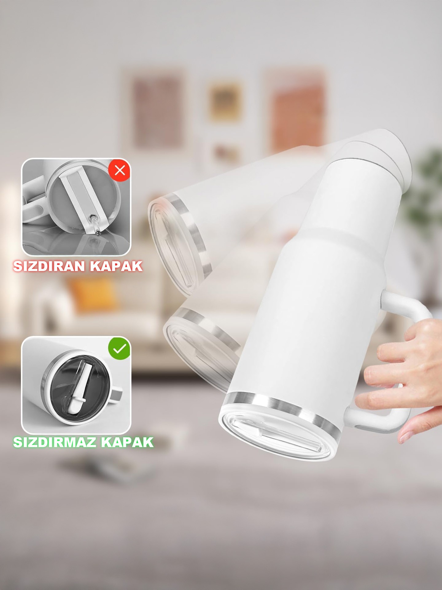 Quencher 40 Oz 1.18 Uyumlu Pipetli Termos Sızdırmaz Kapak Seti – Pipet Hediyeli - %100 Sızdırmaz