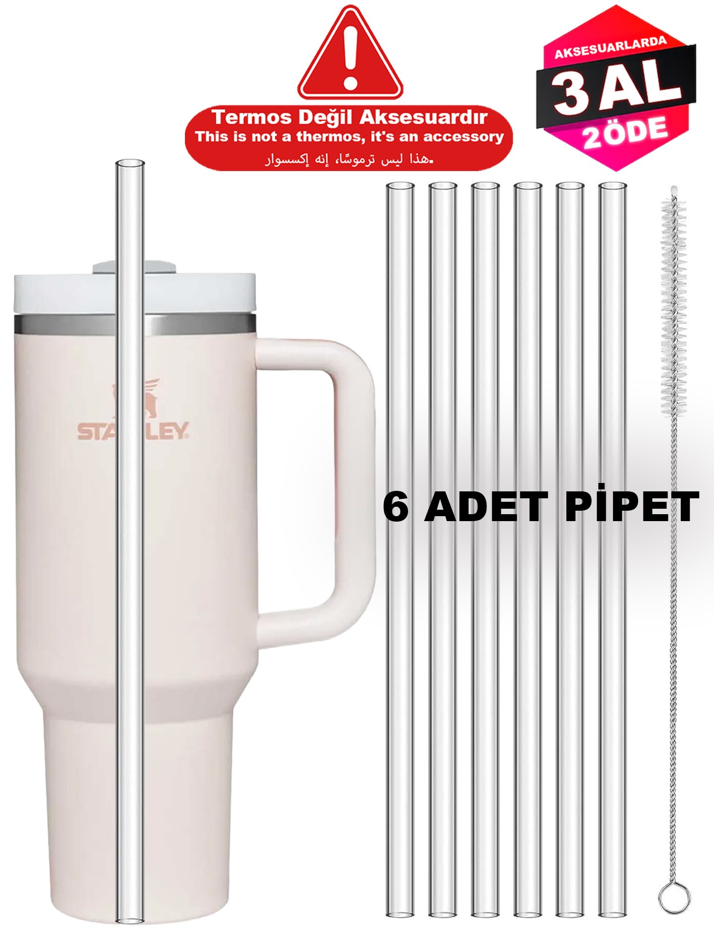 Quencher 1.18 ve 0.88 Uyumlu 6lı Pipet Termos Pipeti– Temizlik Fırçası Hediyeli