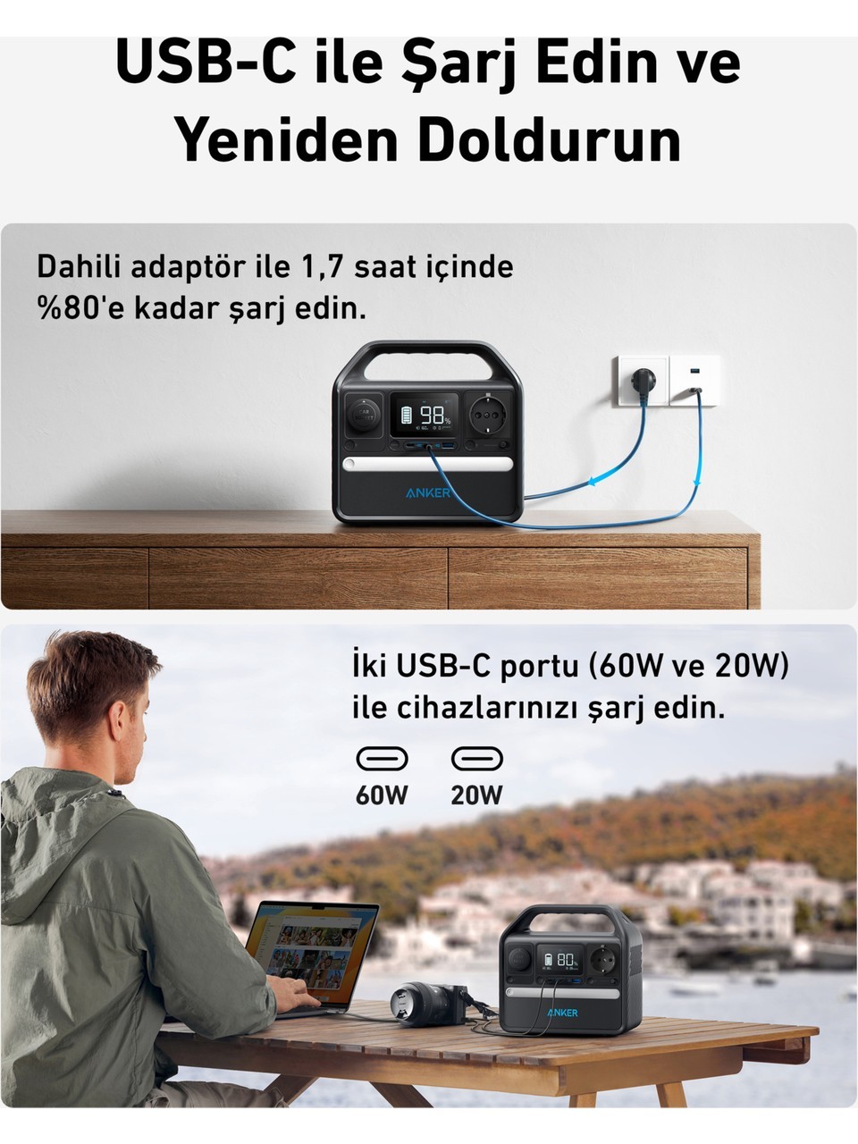 Anker SOLIX 522 PowerHouse 320Wh I 300W Taşınabilir Güç Kaynağı - A1721 (Anker Türkiye Garantili)