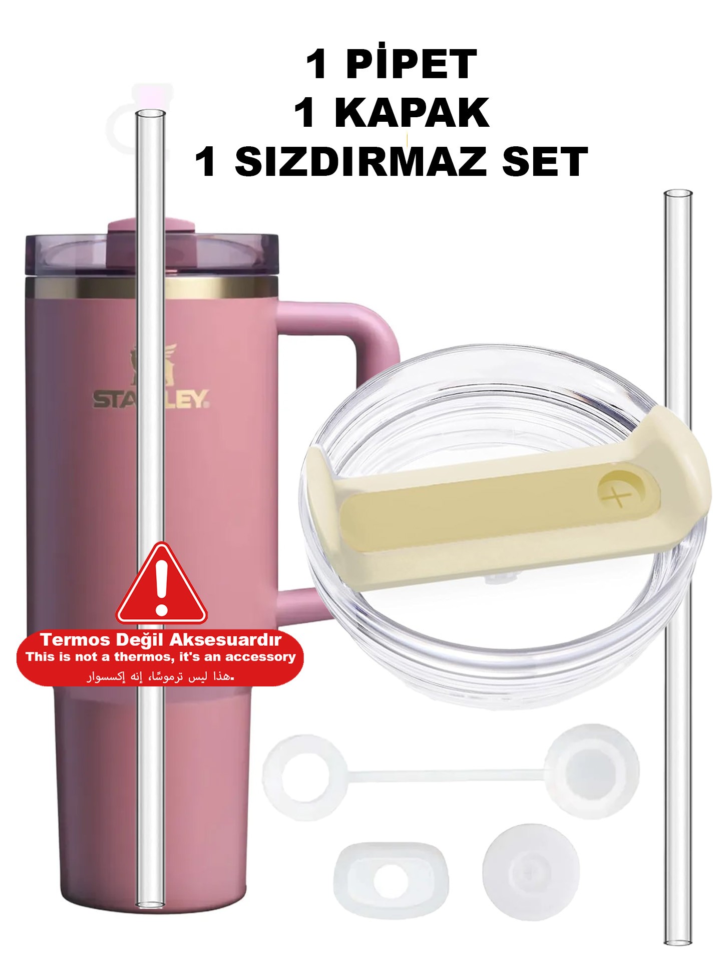  Quencher 40 Oz 1.18 LT Uyumlu Pipetli Termos Kapak - Kapak + Sızdırmaz Set + Pipet