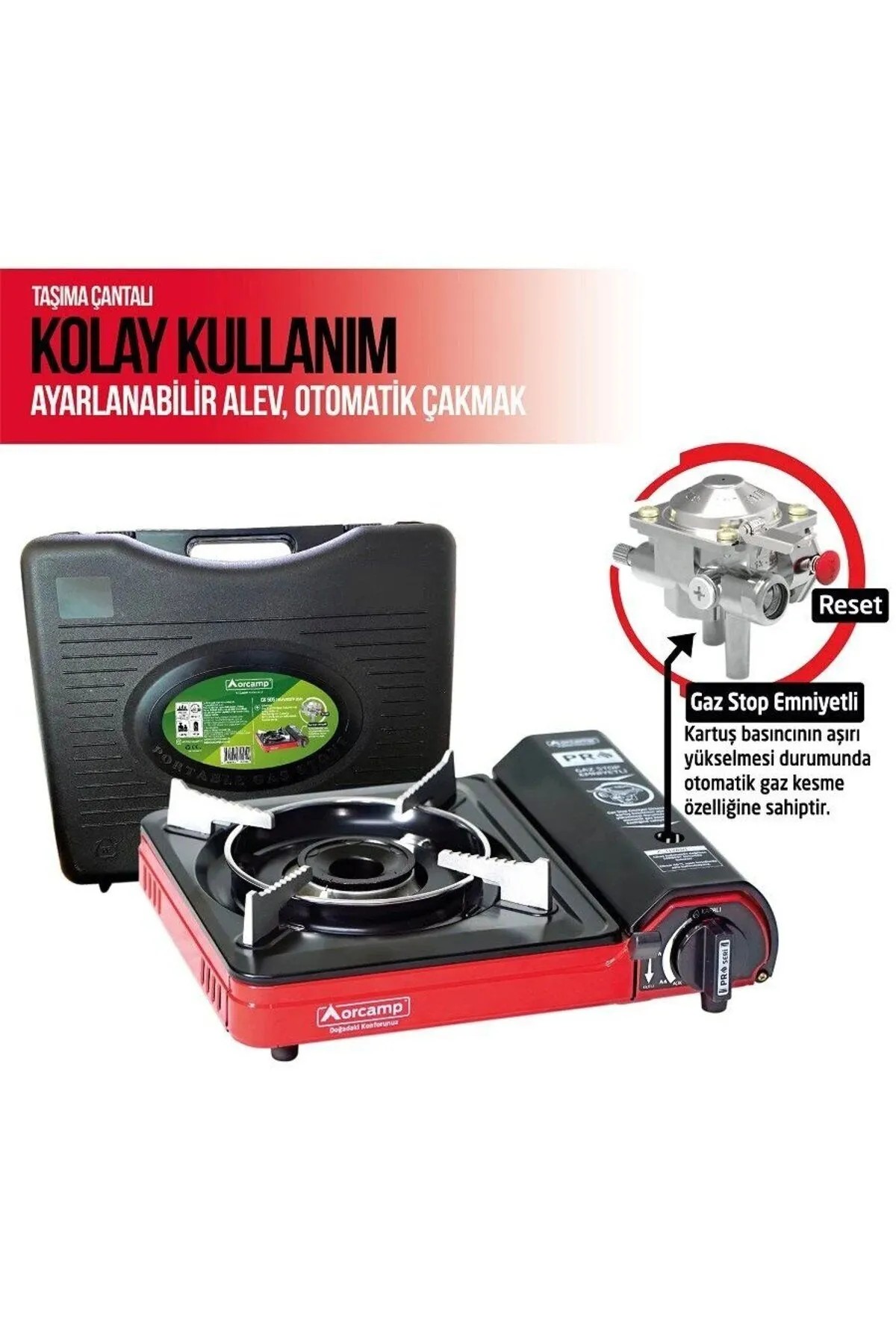 Orcamp Tekli Portatif Kamp Ocağı – Gaz Stop Emniyetli, Çantalı