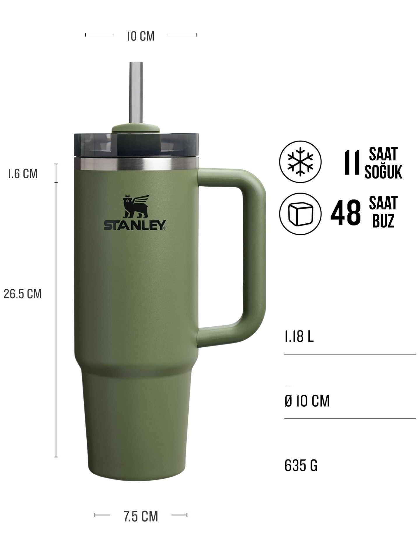 Stanley Quencher Dried Pine Koyu Yeşil 1.18 lt Pipetli Termos Bardak