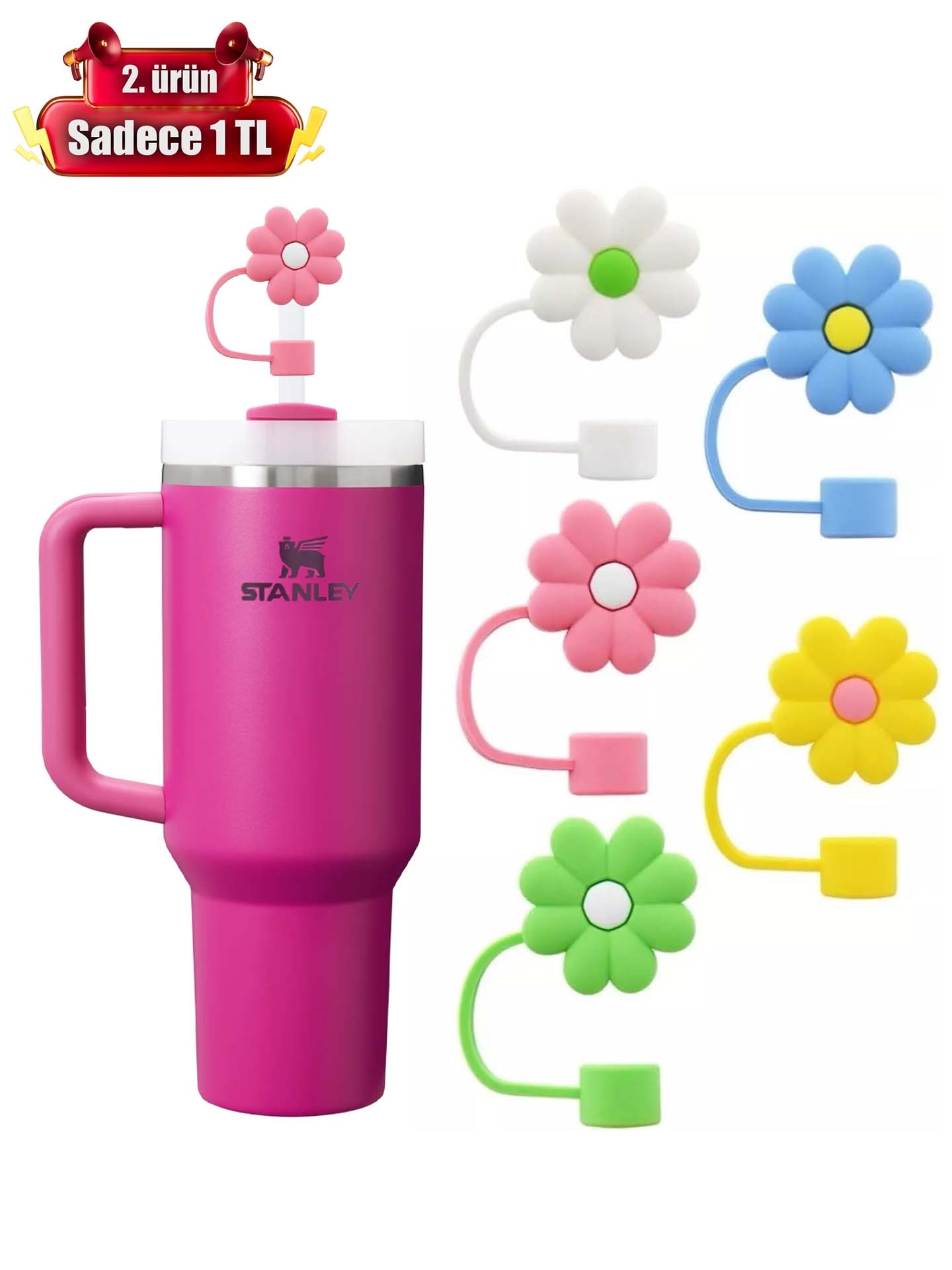Stanley & Quencher Uyumlu Çiçekli Termos ve Bardak Pipetleri 10 mm 2 Adet