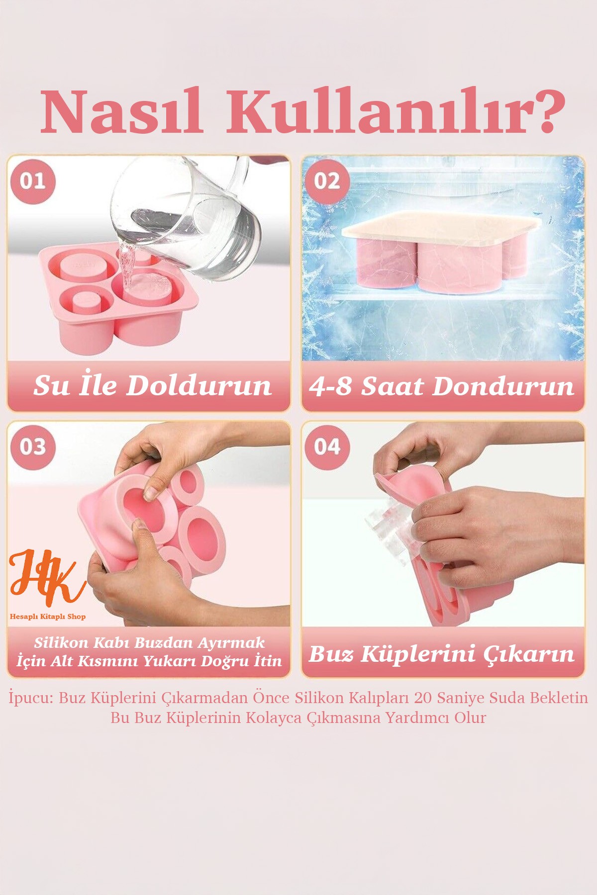Quencher ve İceflow Uyumlu 20-30-40 Oz Aksesuar 4 Bölmeli Kapaklı Silikon Buz Kalıbı