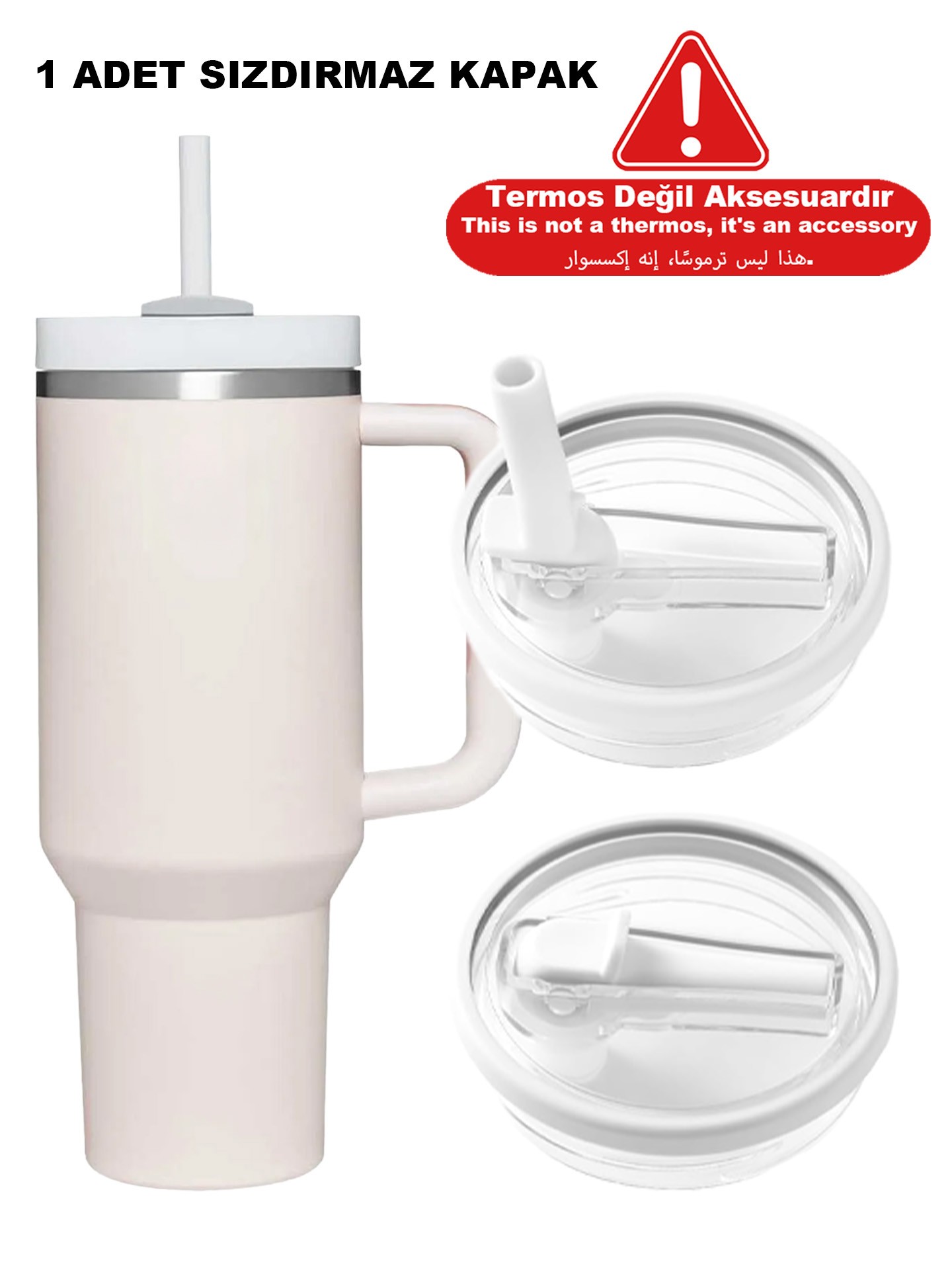 Quencher 40 Oz 1.18 Uyumlu Pipetli Termos Sızdırmaz Kapak Seti – Pipet Hediyeli - %100 Sızdırmaz - beyaz