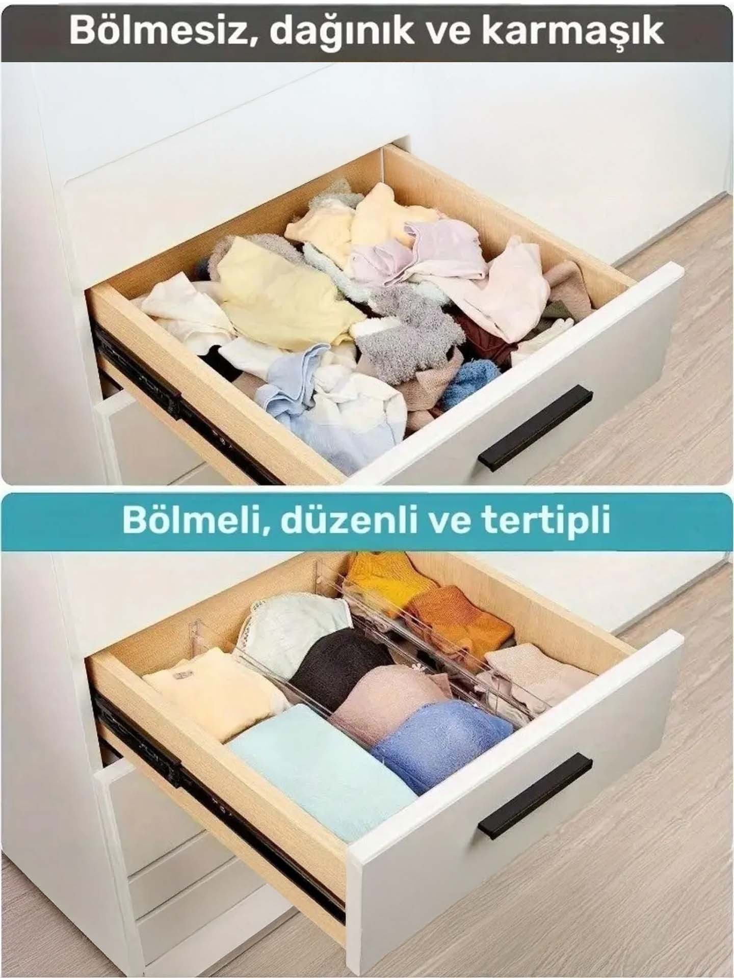 Akrilik Şeffaf Teleskopik Ayarlanabilir Çekmece Bölücü Düzenleyici Organizer