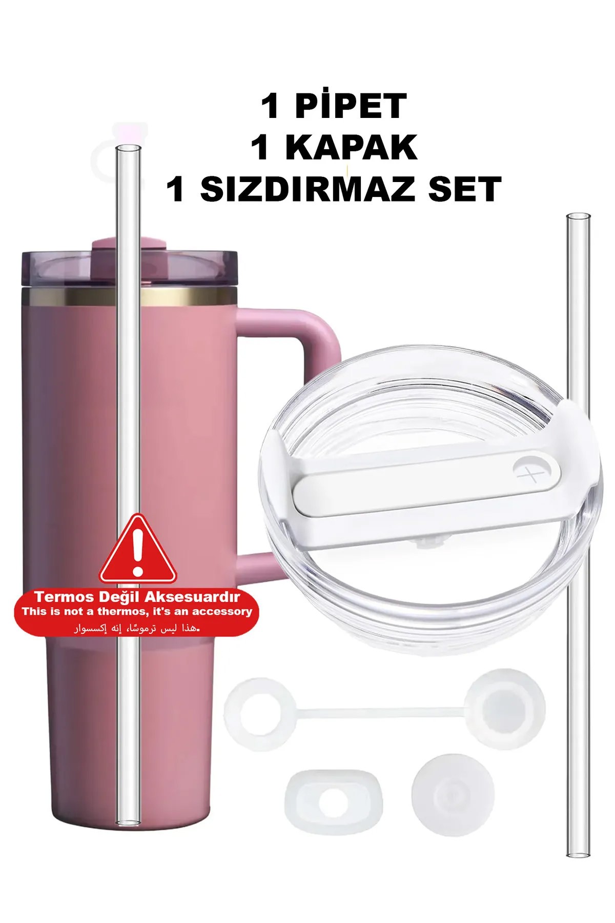  Quencher 40 Oz 1.18 LT Uyumlu Pipetli Termos Kapak - Kapak + Sızdırmaz Set + Pipet - beyaz