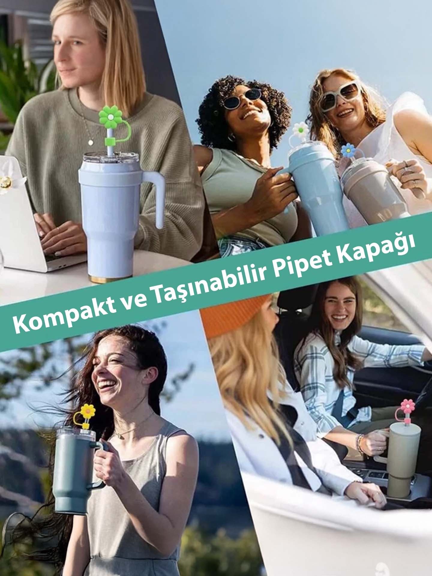 Stanley & Quencher Uyumlu Çiçekli Termos ve Bardak Pipetleri 10 mm 2 Adet
