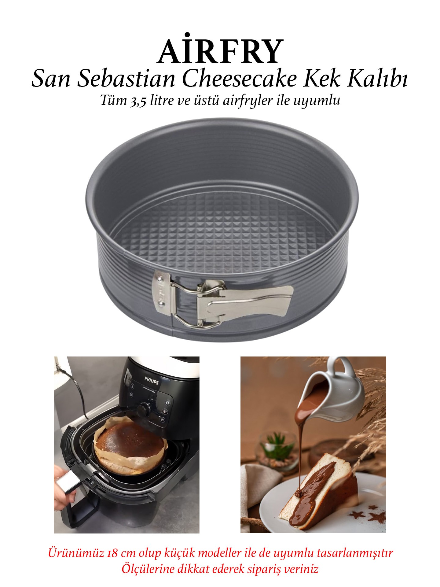 San Sebastian Cheesecake Kelepçeli Kek Kalıbı Airfryer Kek Kalıbı Tüm Modeller Iile Uyumlu 18 Cm