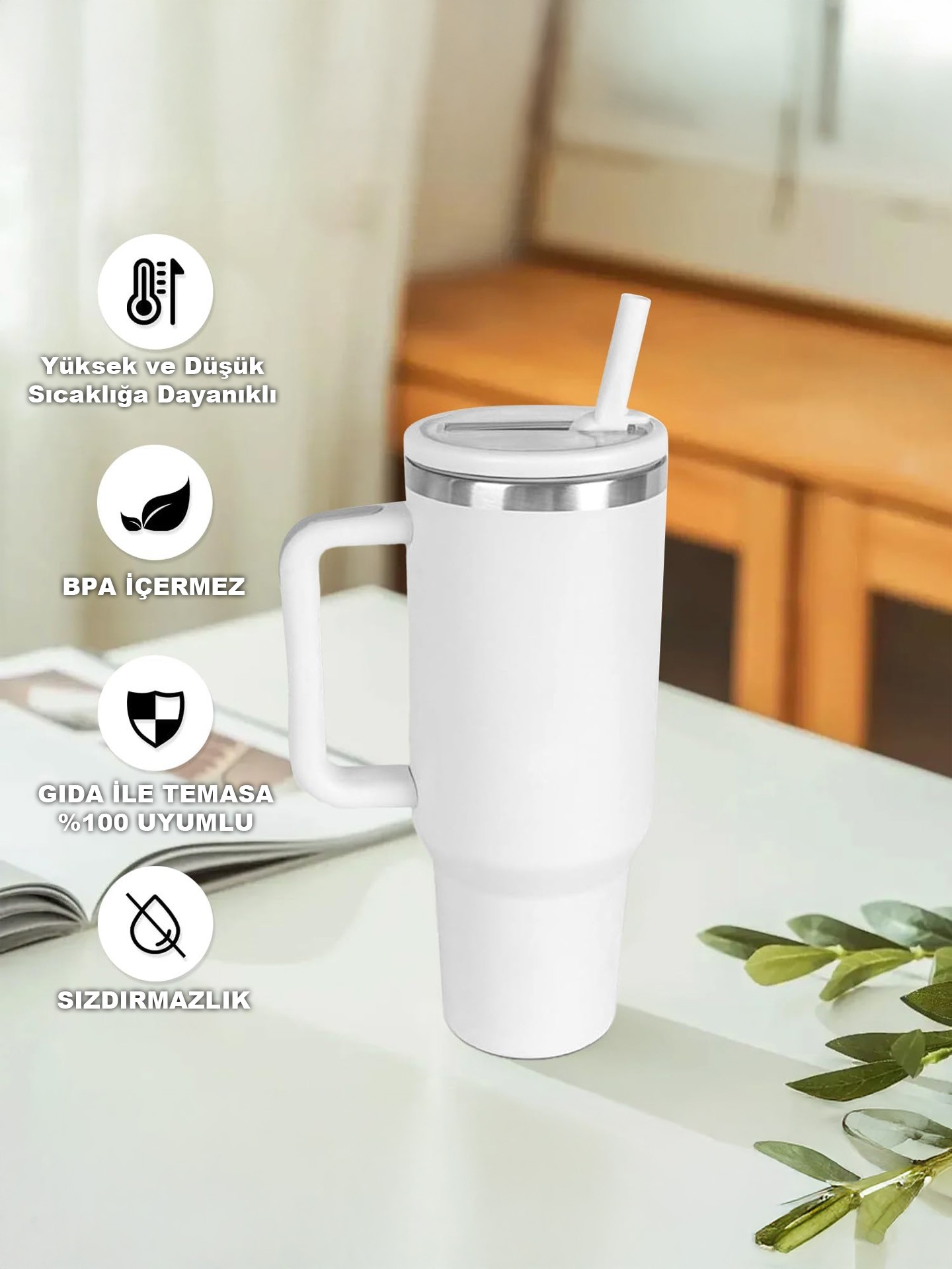 Quencher 40 Oz 1.18 Uyumlu Pipetli Termos Sızdırmaz Kapak Seti – Pipet Hediyeli - %100 Sızdırmaz
