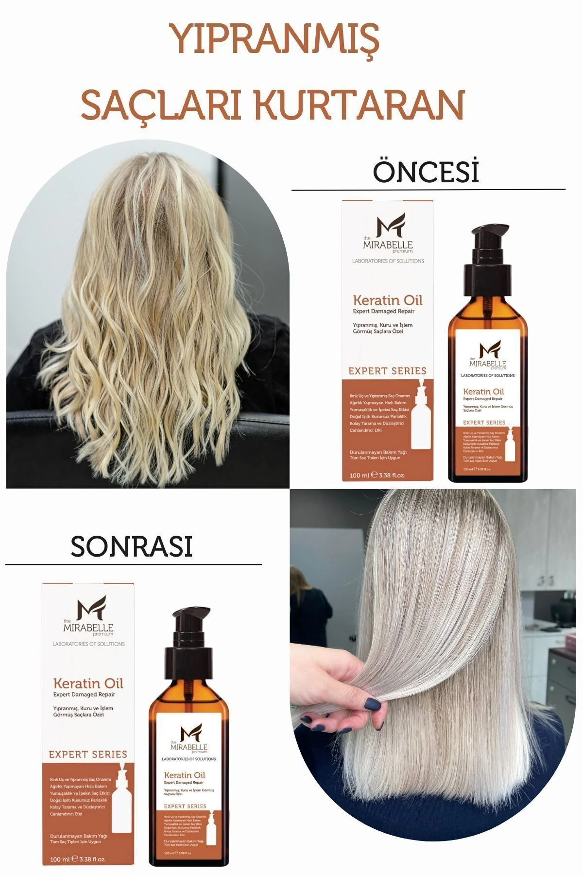 The Mirabelle Premium Yoğun Keratin, Onarıcı Ve Güçlendirici Durulanmayan Bakım Yağı 100 Ml
