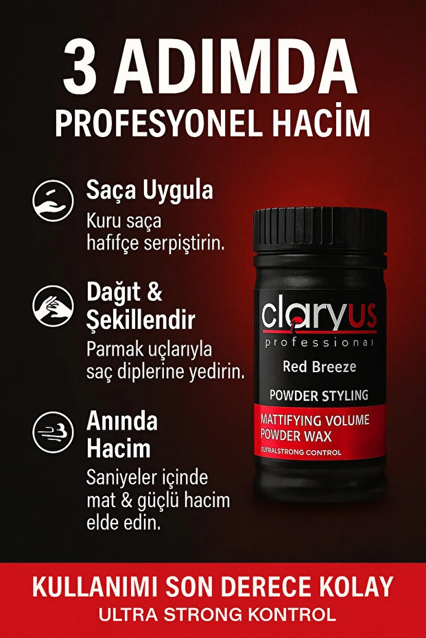 Claryus Red Breeze Mat Saç Pudrası – Ultra Strong Powder Wax – Ekstra Hacim & Mat Bitiş
