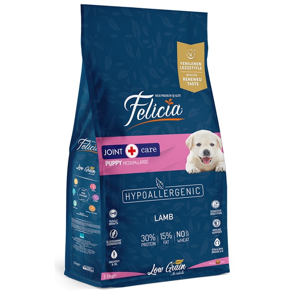 Felicia 15 Kg Kuzulu Az Tahıllı M/Large Yavru Köpek Maması Breed HypoAllergenic Köpek Maması