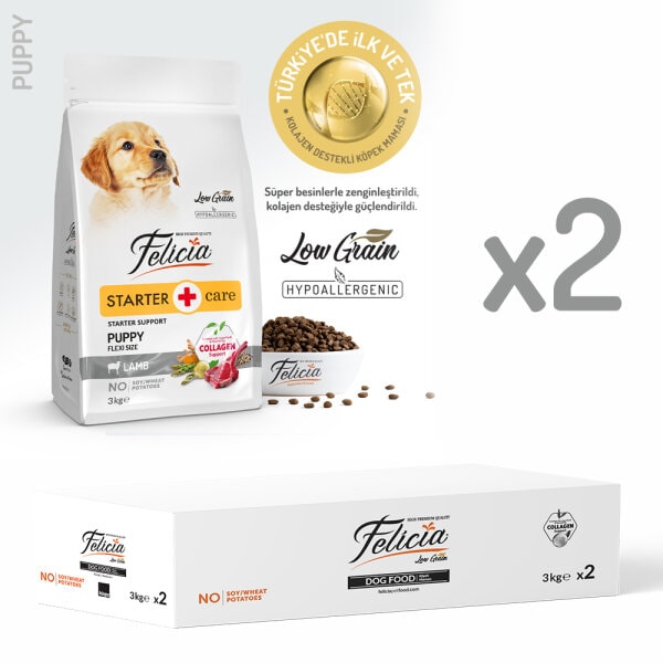 Felicia 6 Kg (2x3 Kg) Kolajenli Kuzulu Az Tahıllı Flexi Size Yavru Köpek Maması HypoAllergenic Köpek Maması
