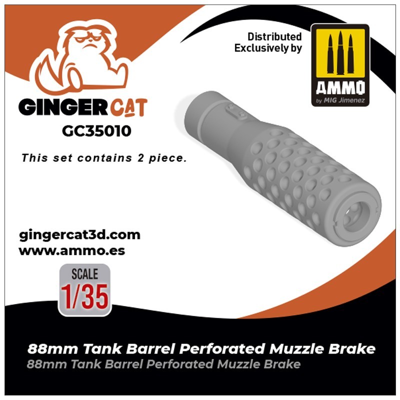 GINGER CAT 35010 1/35 88mm Tank Barrel Perforated Muzzle Brake 3d print part