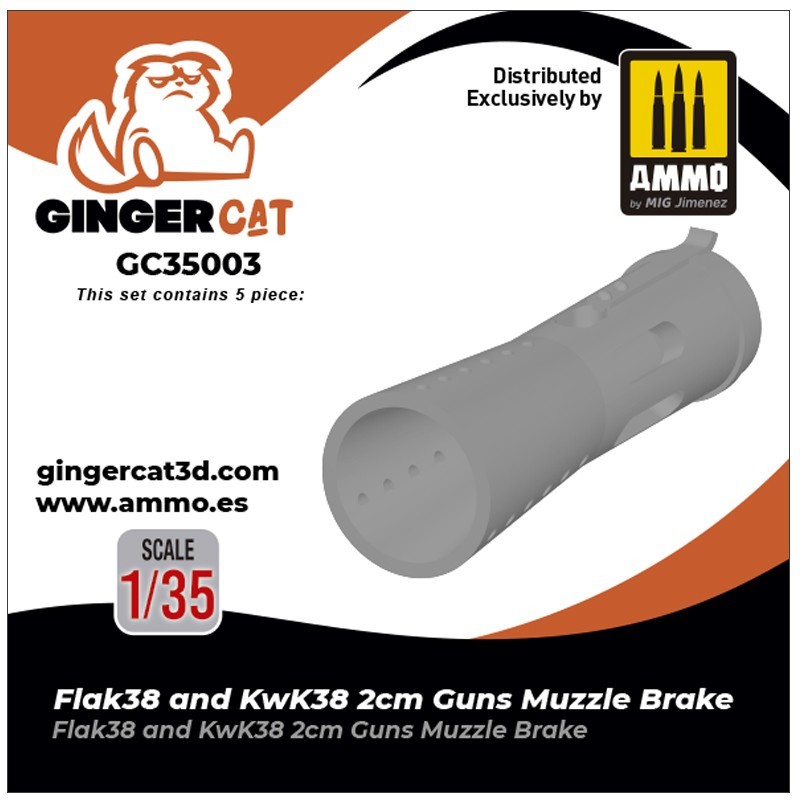 GINGER CAT 35003 1/35 Flak38 and KwK38 2cm Guns Muzzle Brake 3d print parts