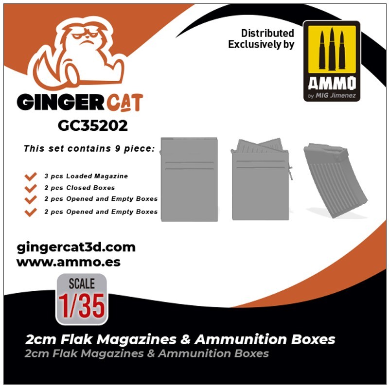 GINGER CAT 35202 1/35 2cm Flak Magazines & Ammunition Boxes 3d print parts