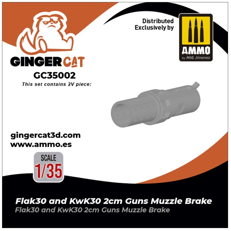 GINGER CAT 35002 1/35 Flak30 and KwK30 2cm Guns Muzzle Brake 3d print parts