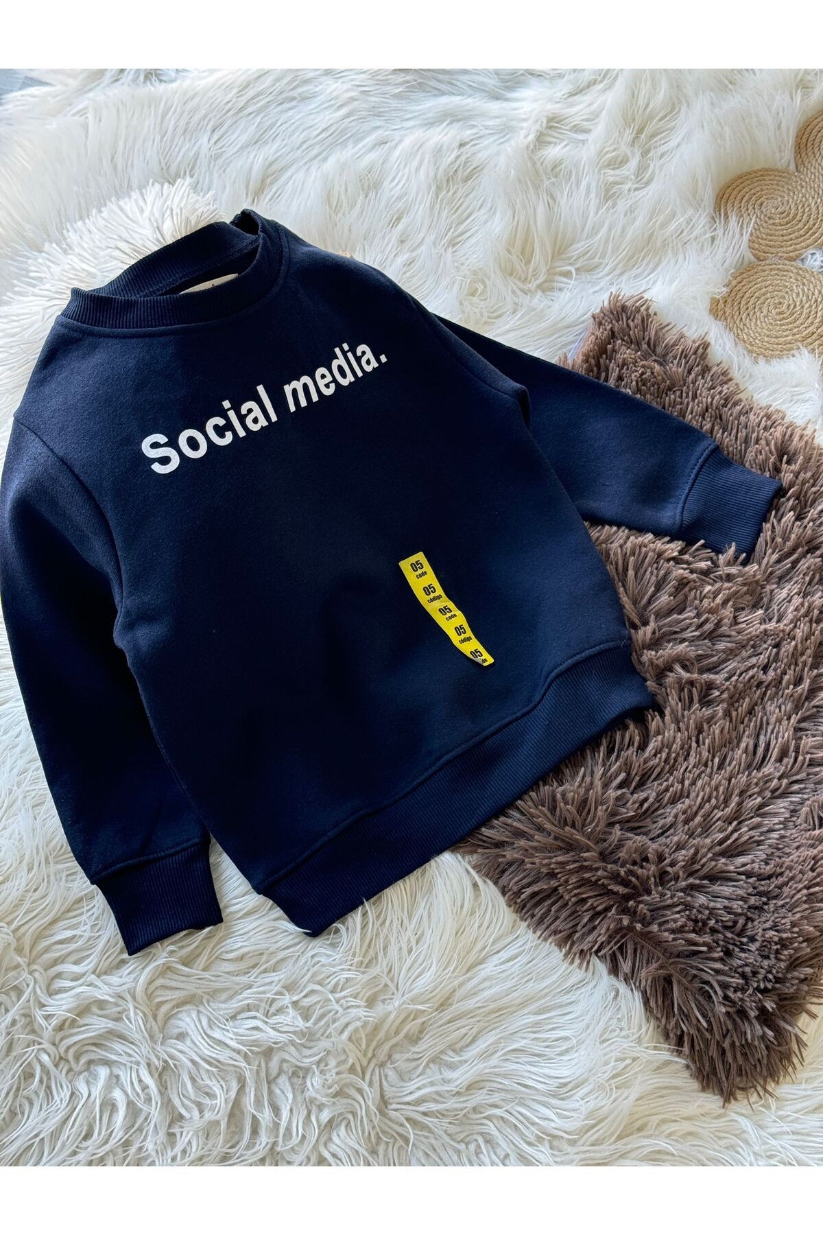 Erkek Çocuk Social Media Yazılı 3 I?plik Kışlık Sweatshirt