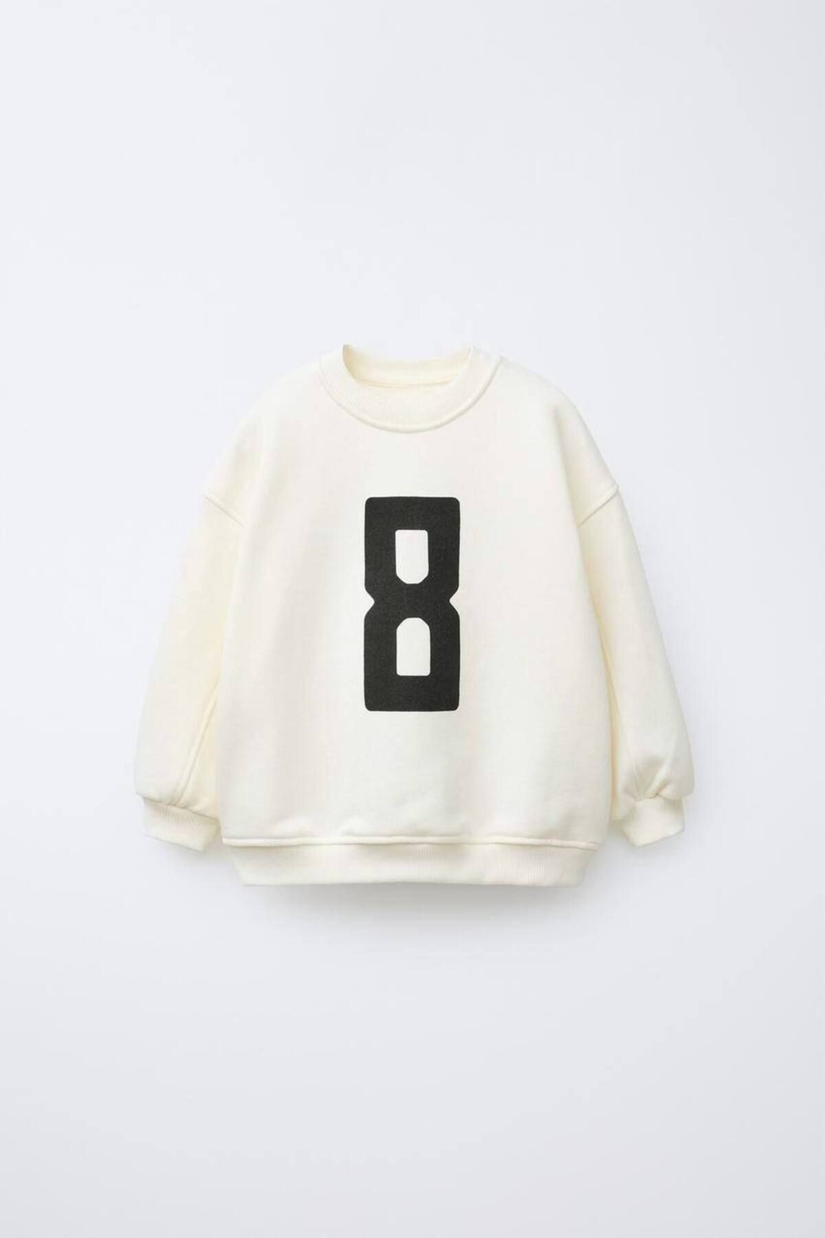 Erkek Çocuk Pamuklu Ekru 8 Los Angeles Baskılı Sweatshirt ve Eşofman Alt Takım
