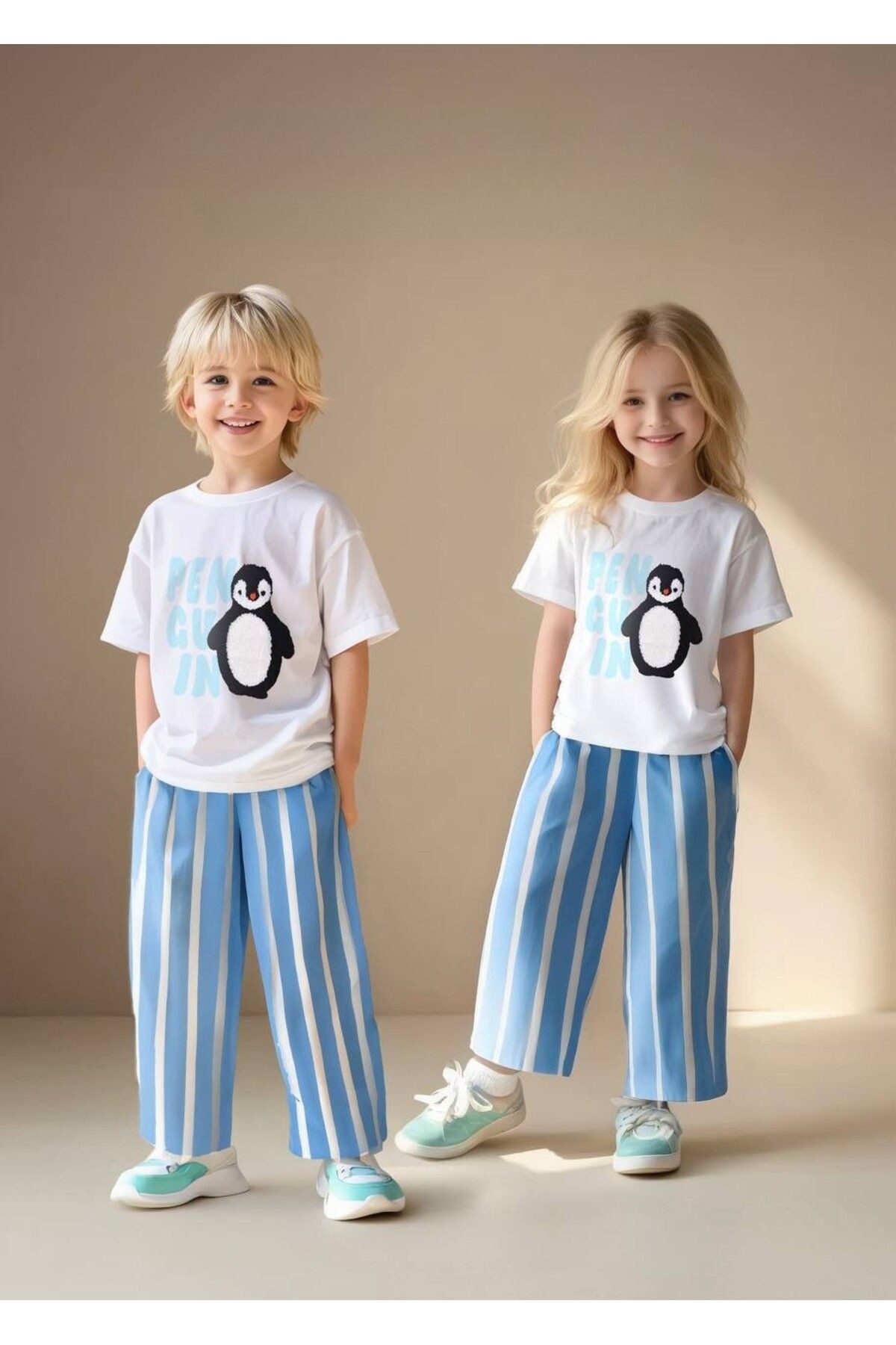 Unisex Suzene Nakışlı Penguen Detaylı Alt Üst Takım
